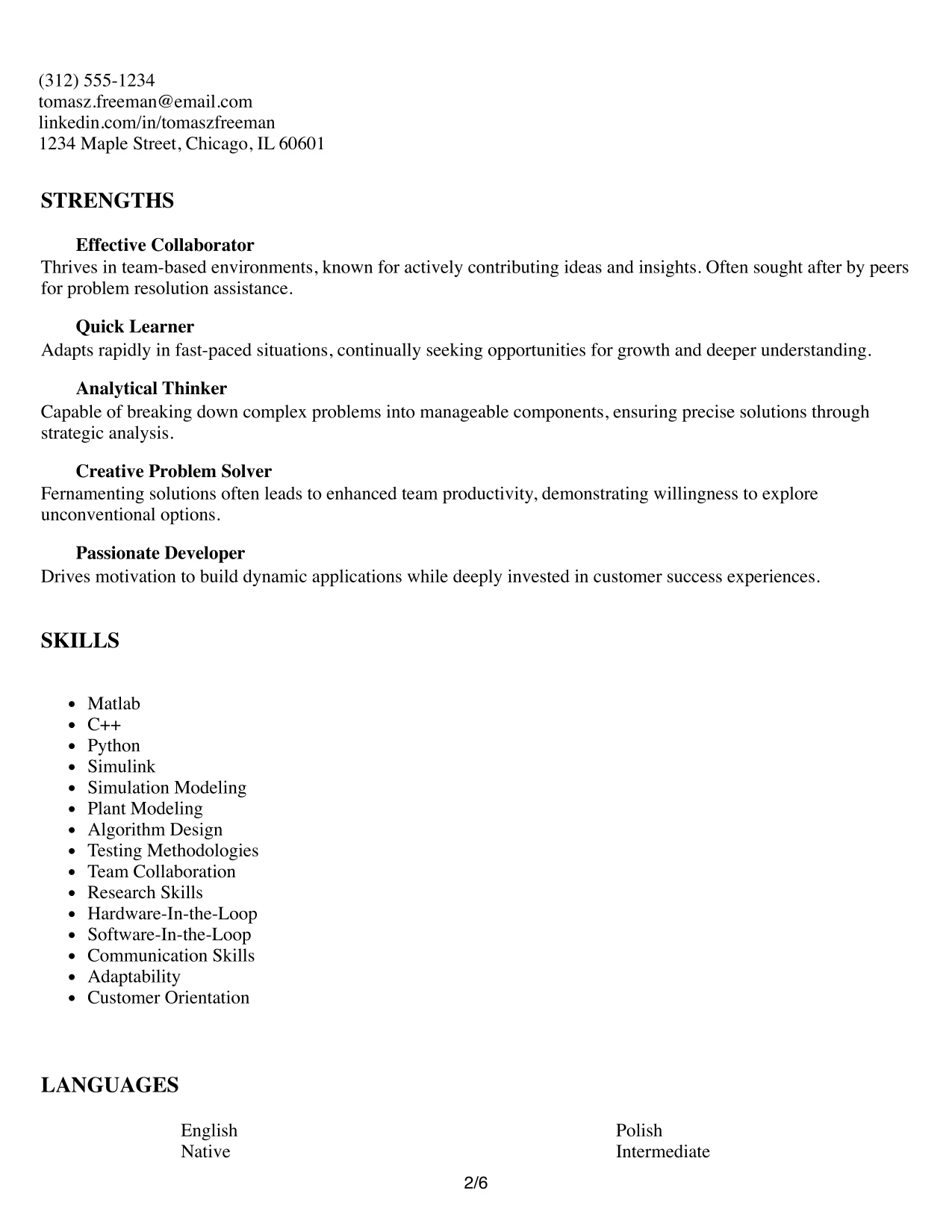 Resume Example Page 2