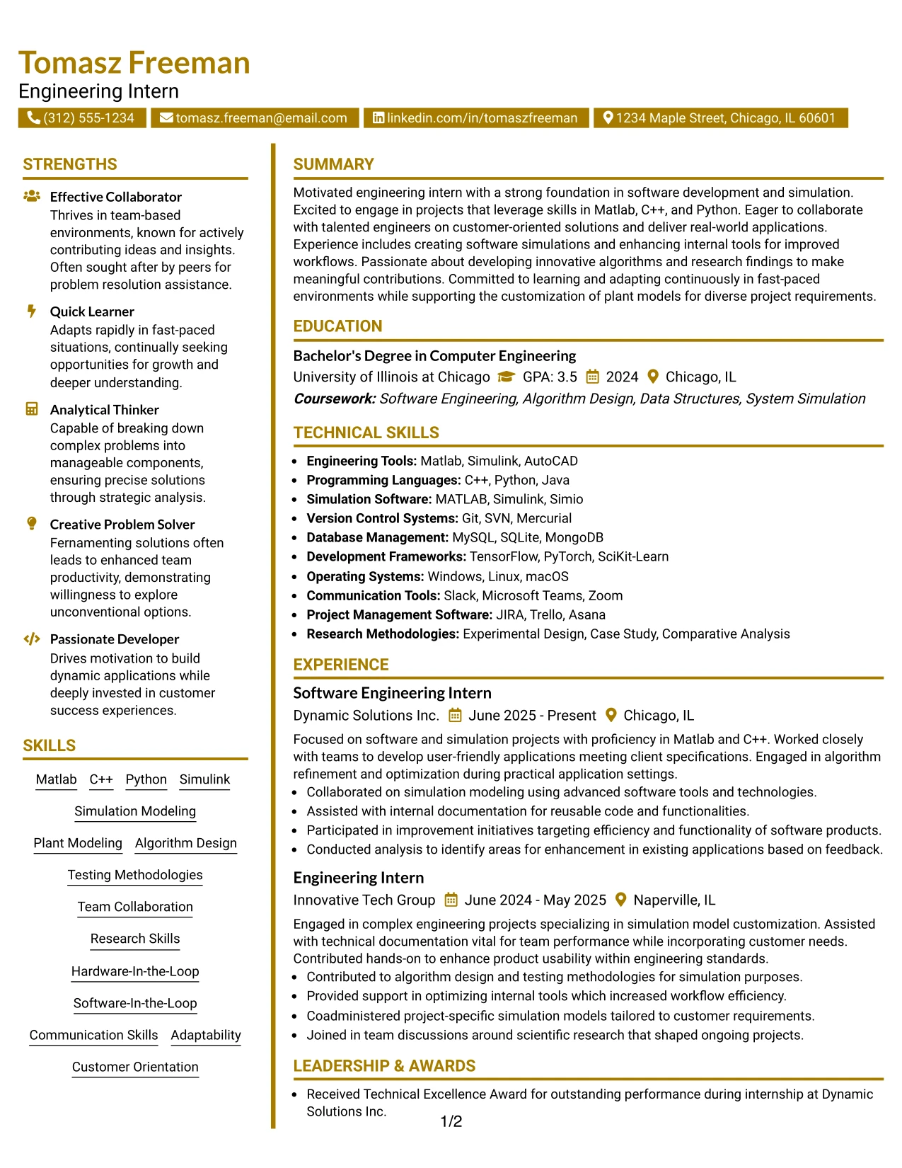Resume Example Page 1