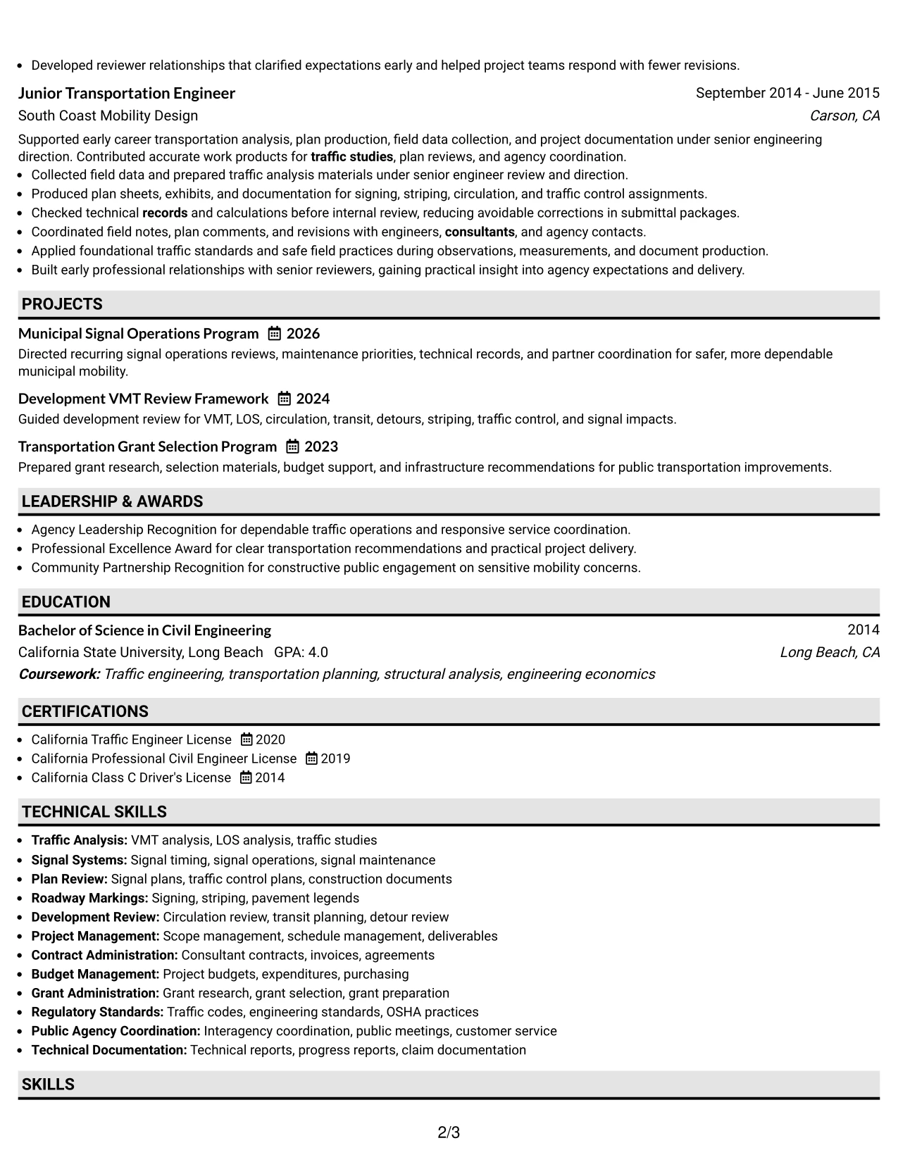 Resume Example Page 2