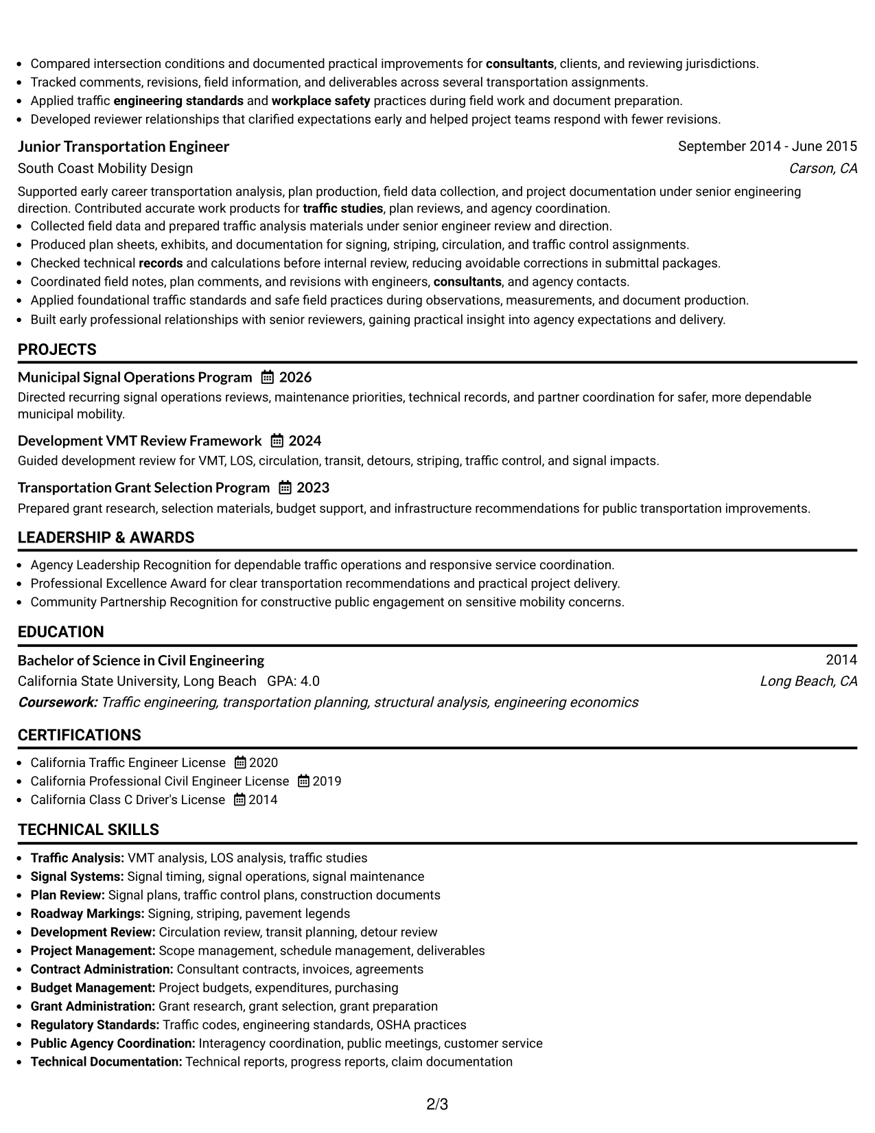 Resume Example Page 2