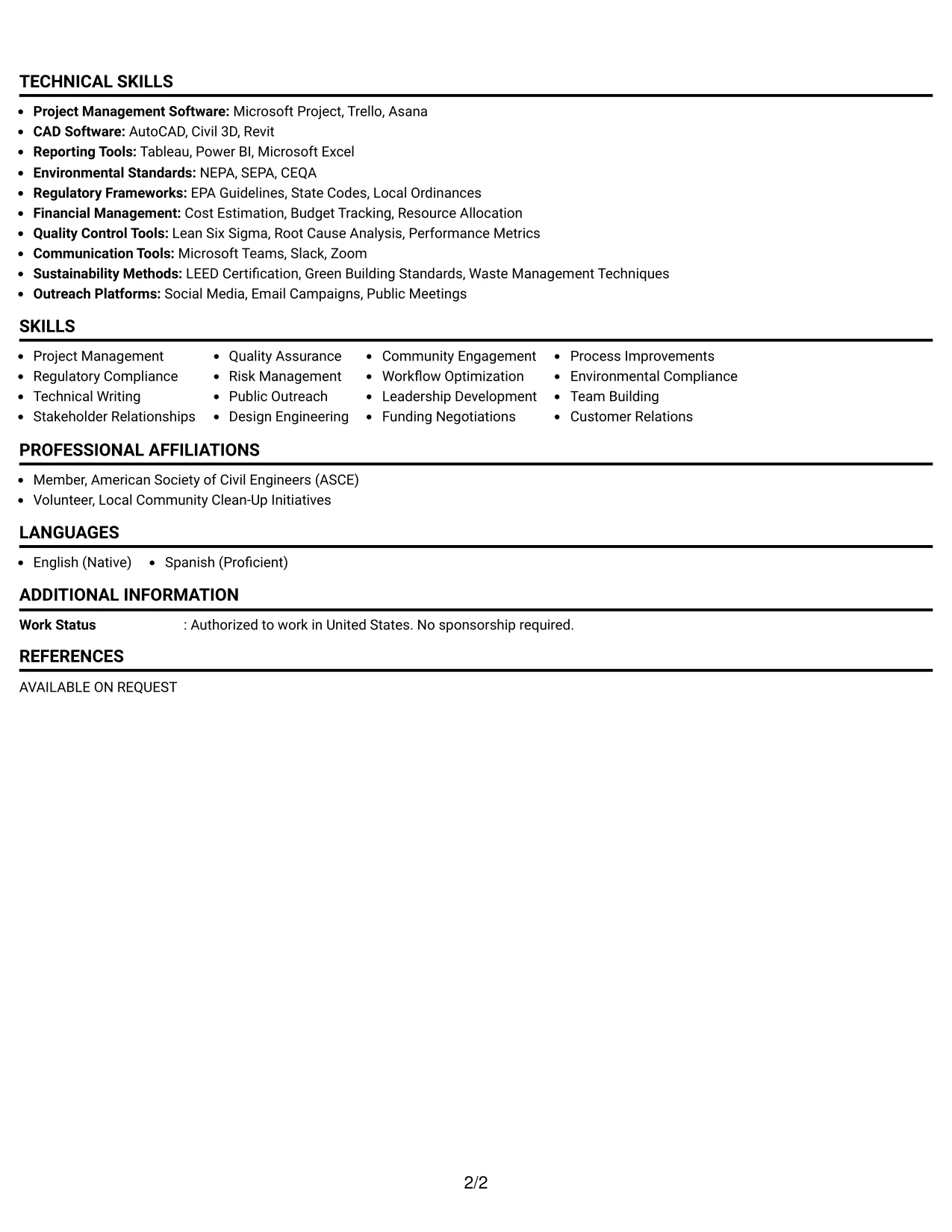 Resume Example Page 2