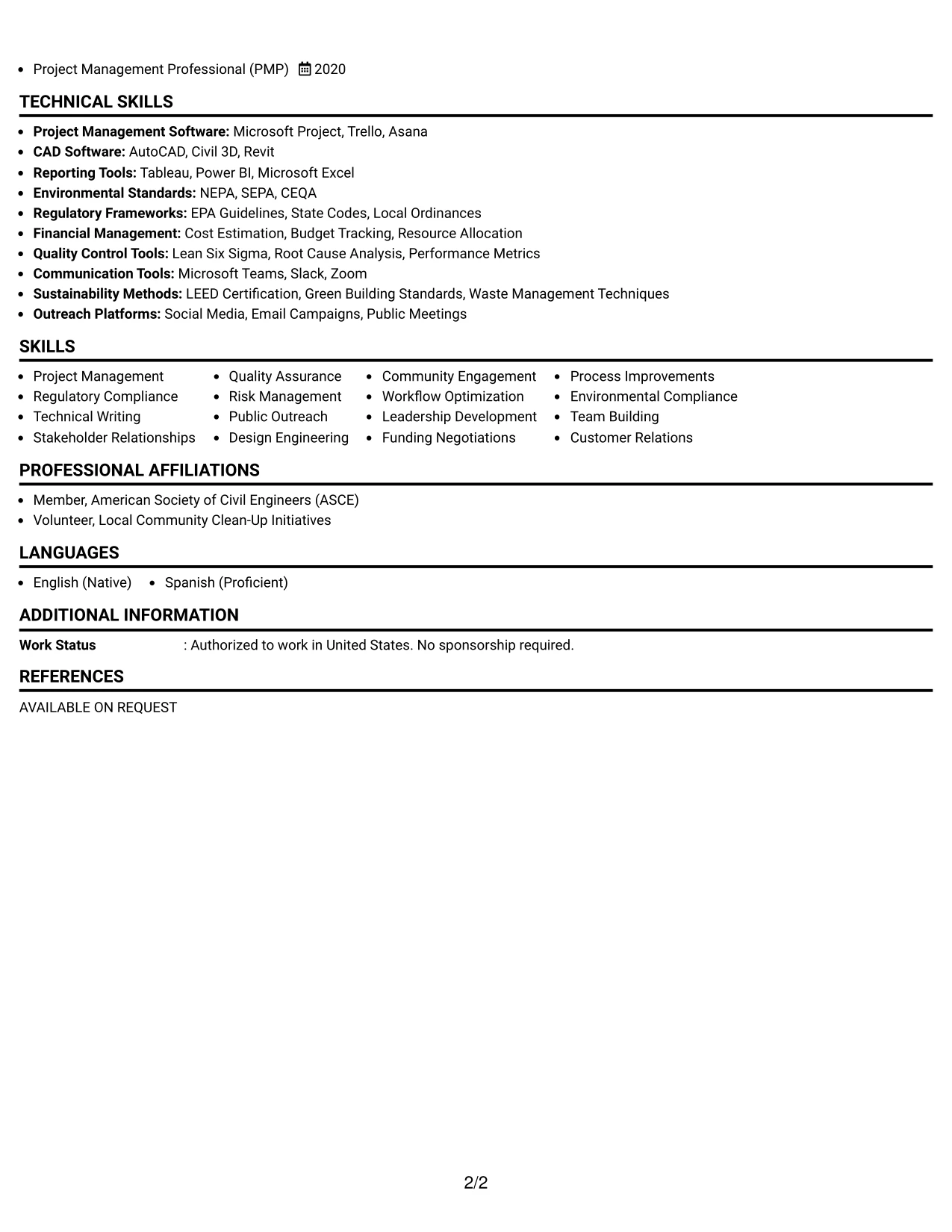 Resume Example Page 2