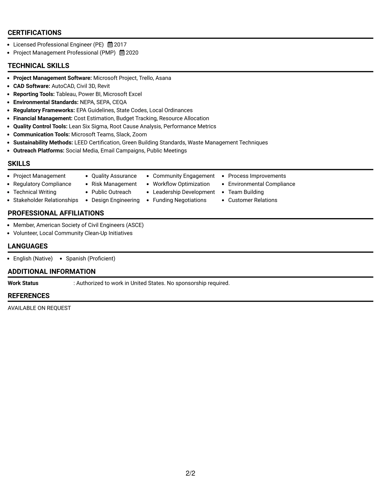 Resume Example Page 2