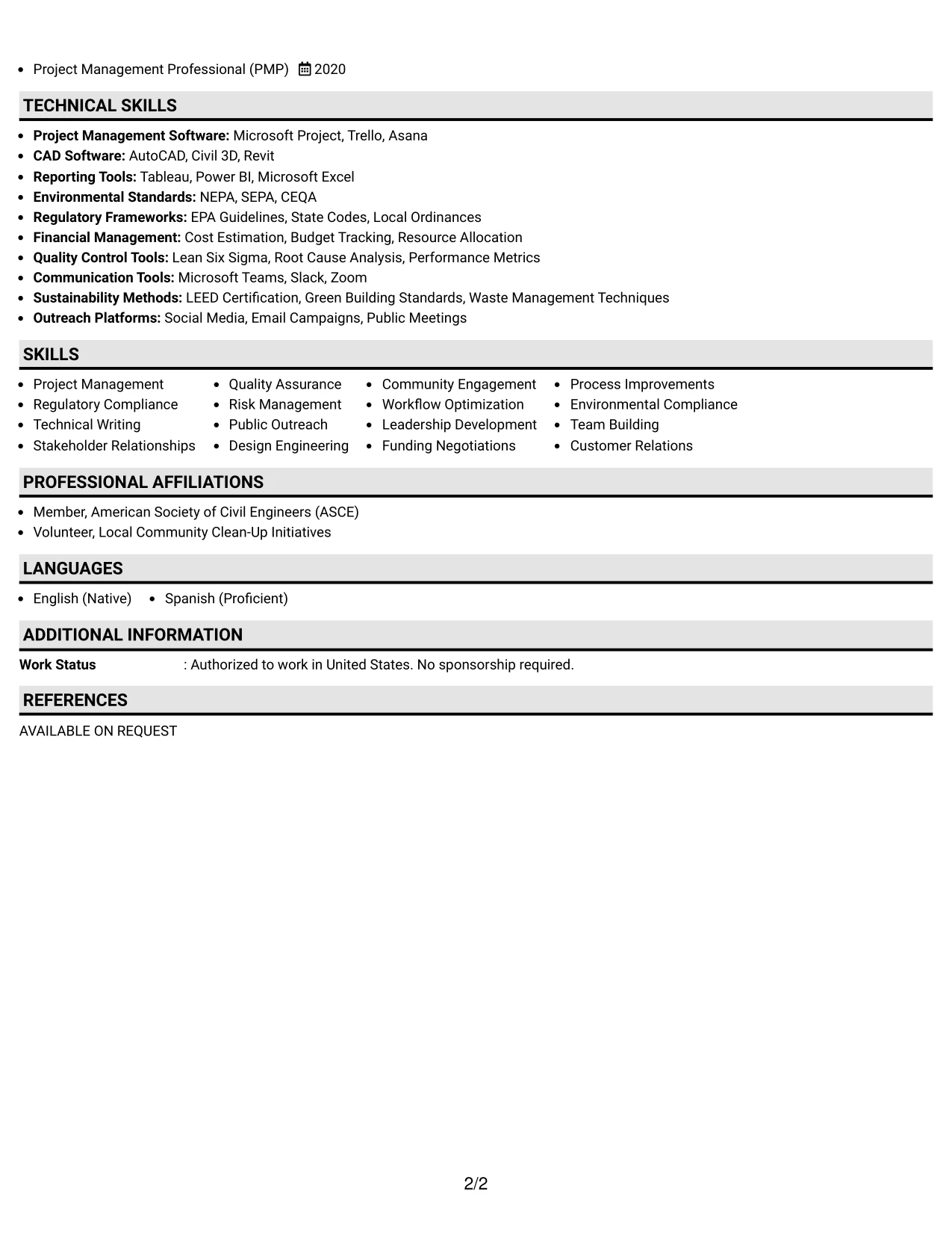 Resume Example Page 2