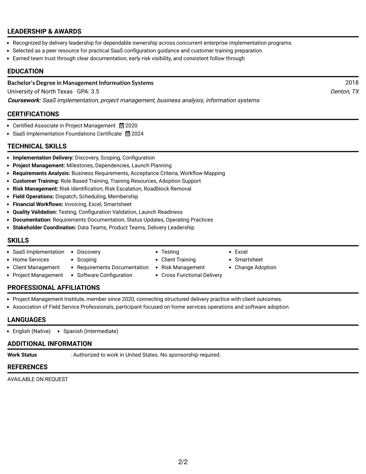Resume Example Page 2