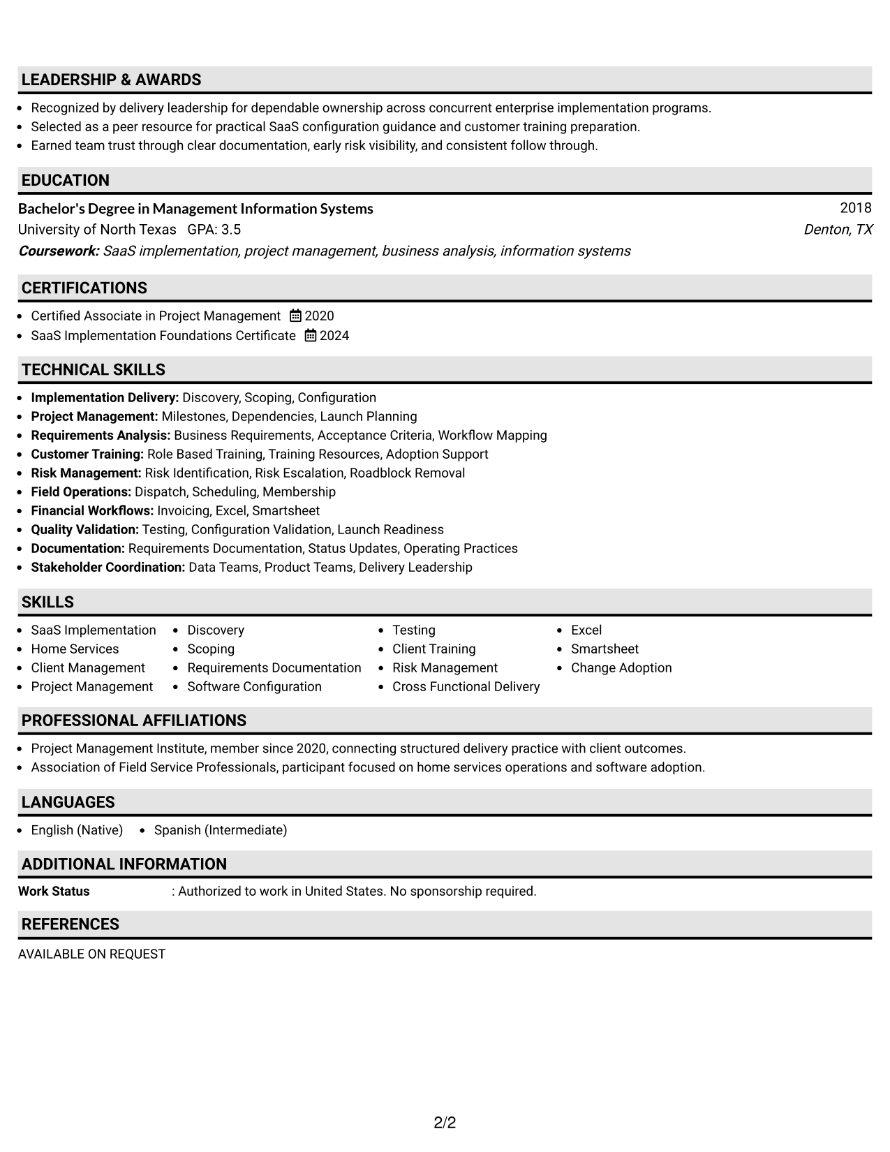 Resume Example Page 2