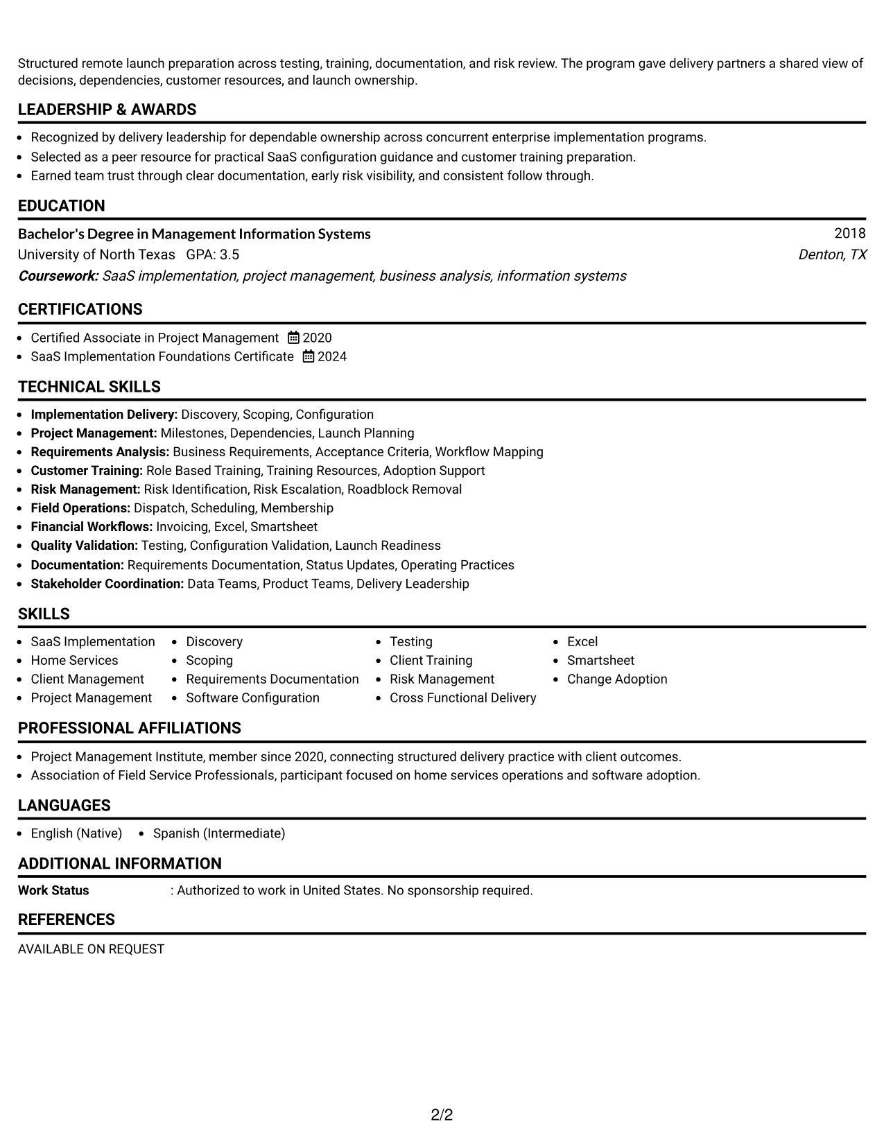 Resume Example Page 2