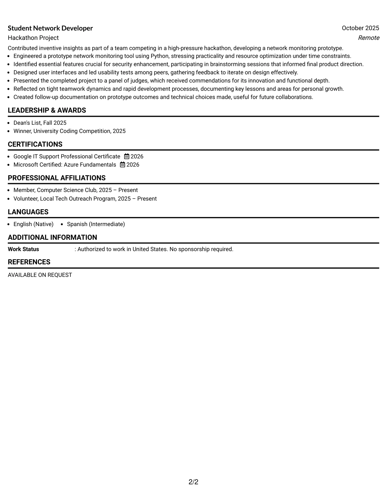Resume Example Page 2