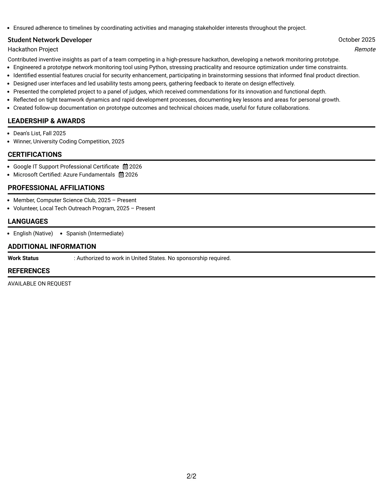 Resume Example Page 2