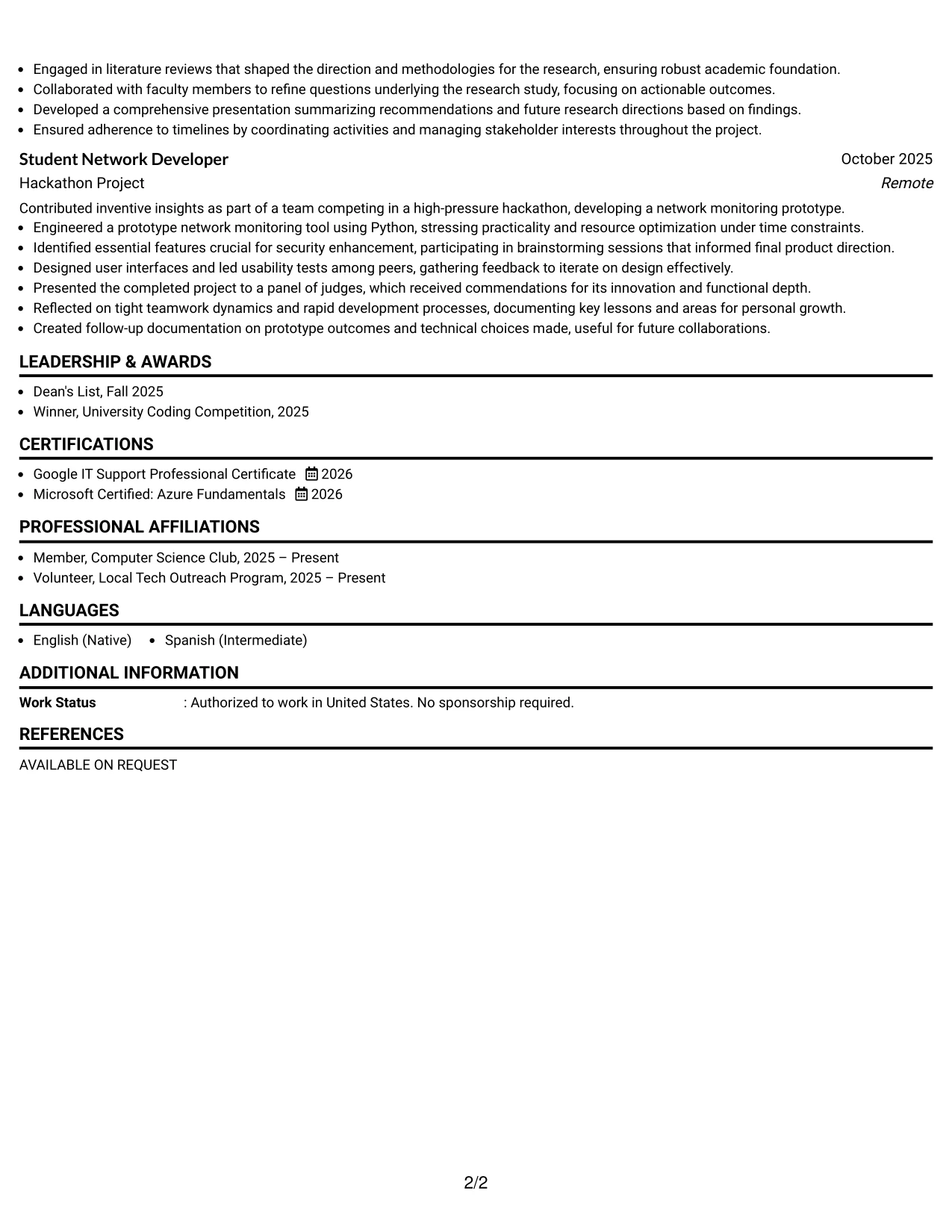 Resume Example Page 2