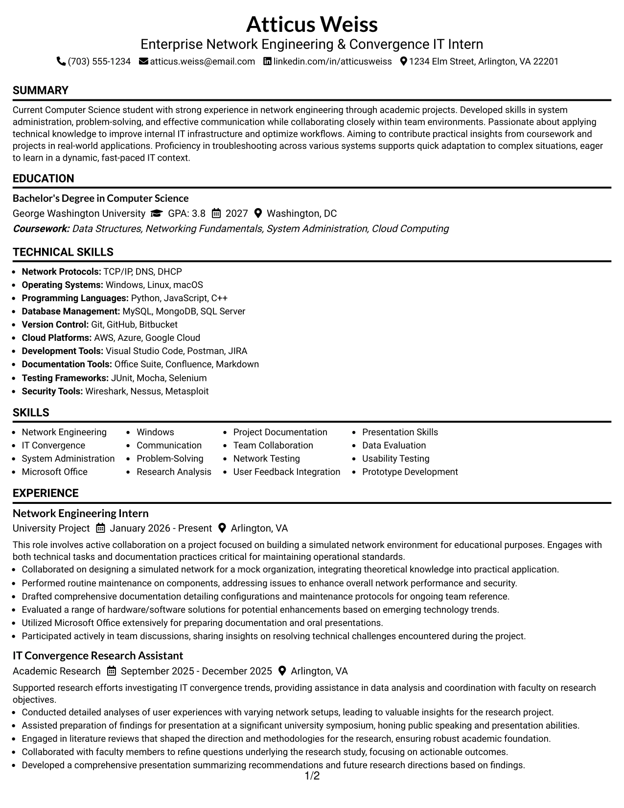 Resume Example Page 1