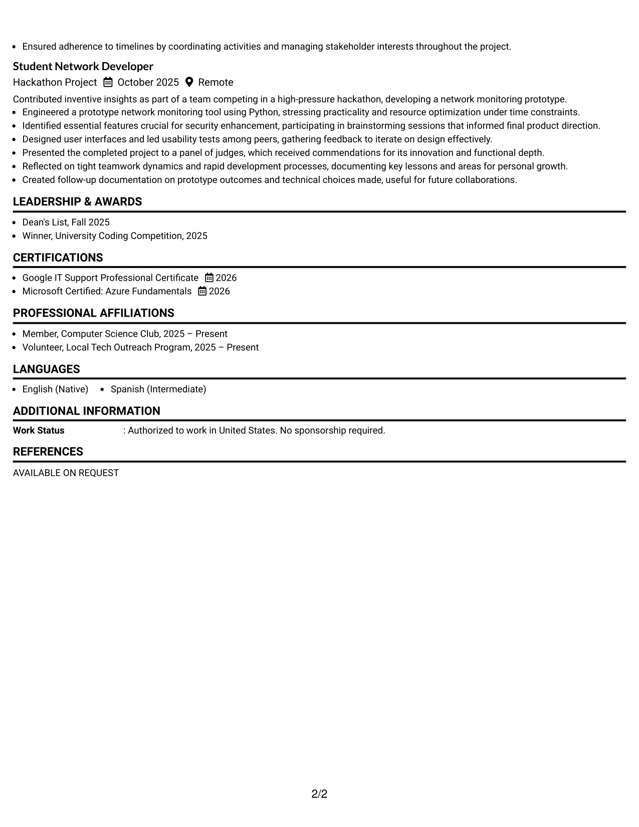 Resume Example Page 2