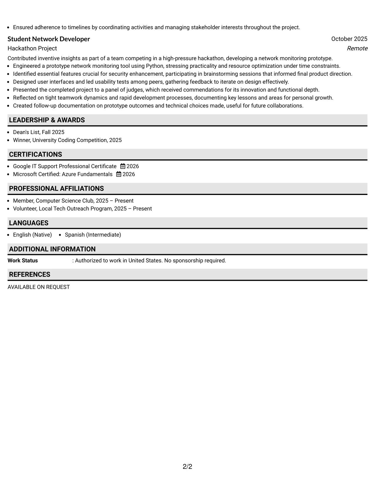 Resume Example Page 2