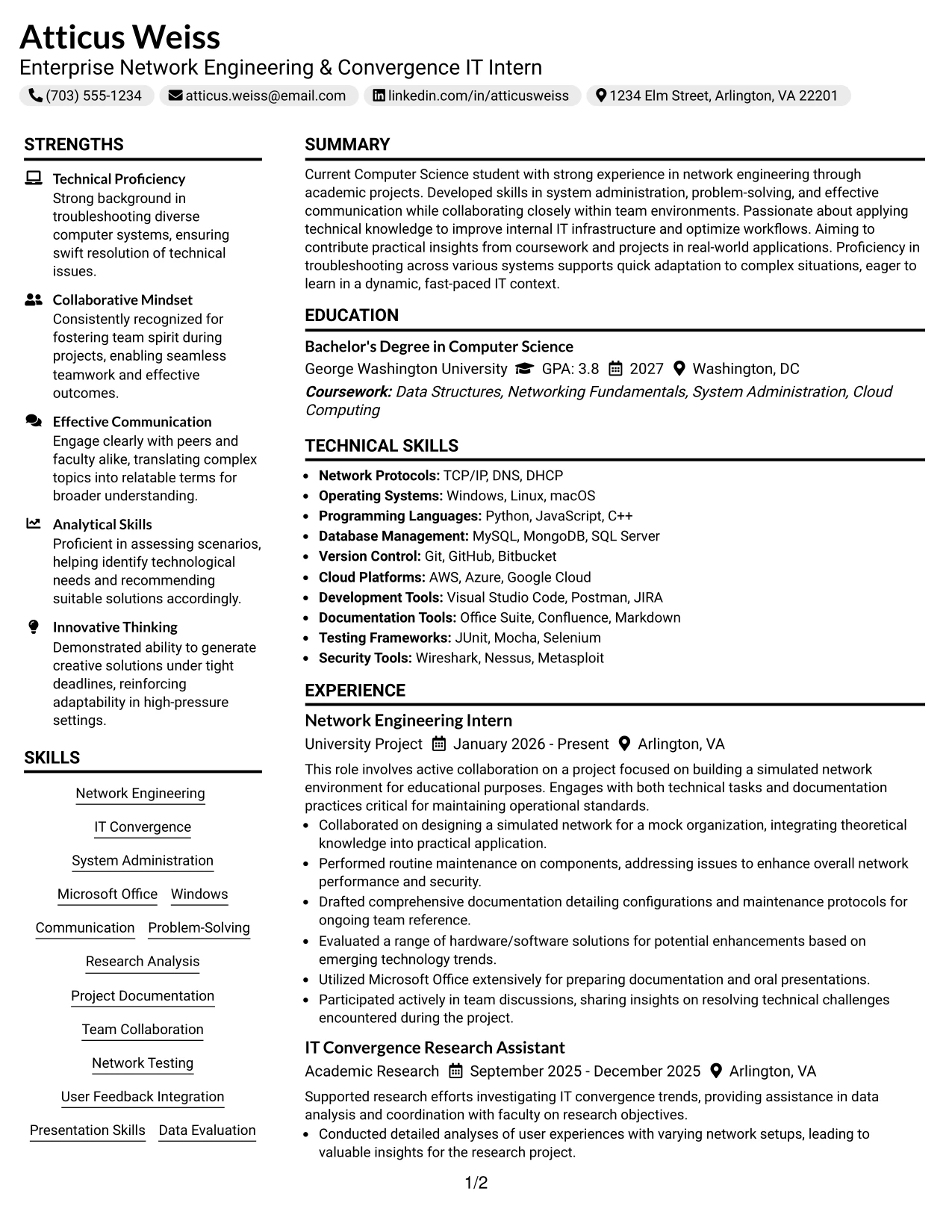Resume Example Page 1