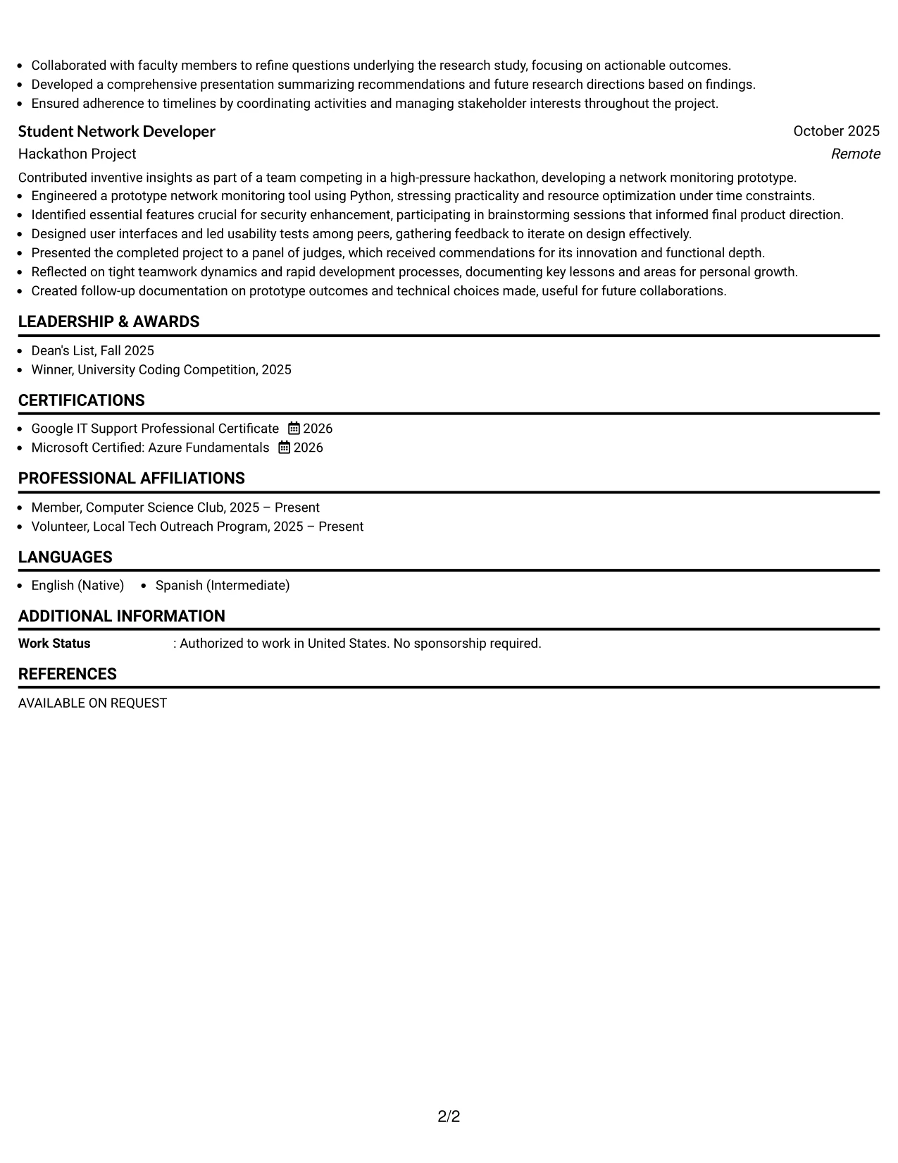 Resume Example Page 2