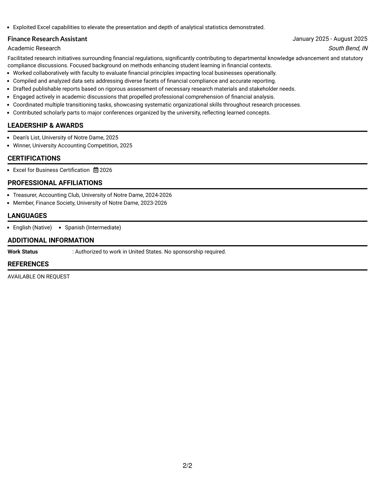 Resume Example Page 2