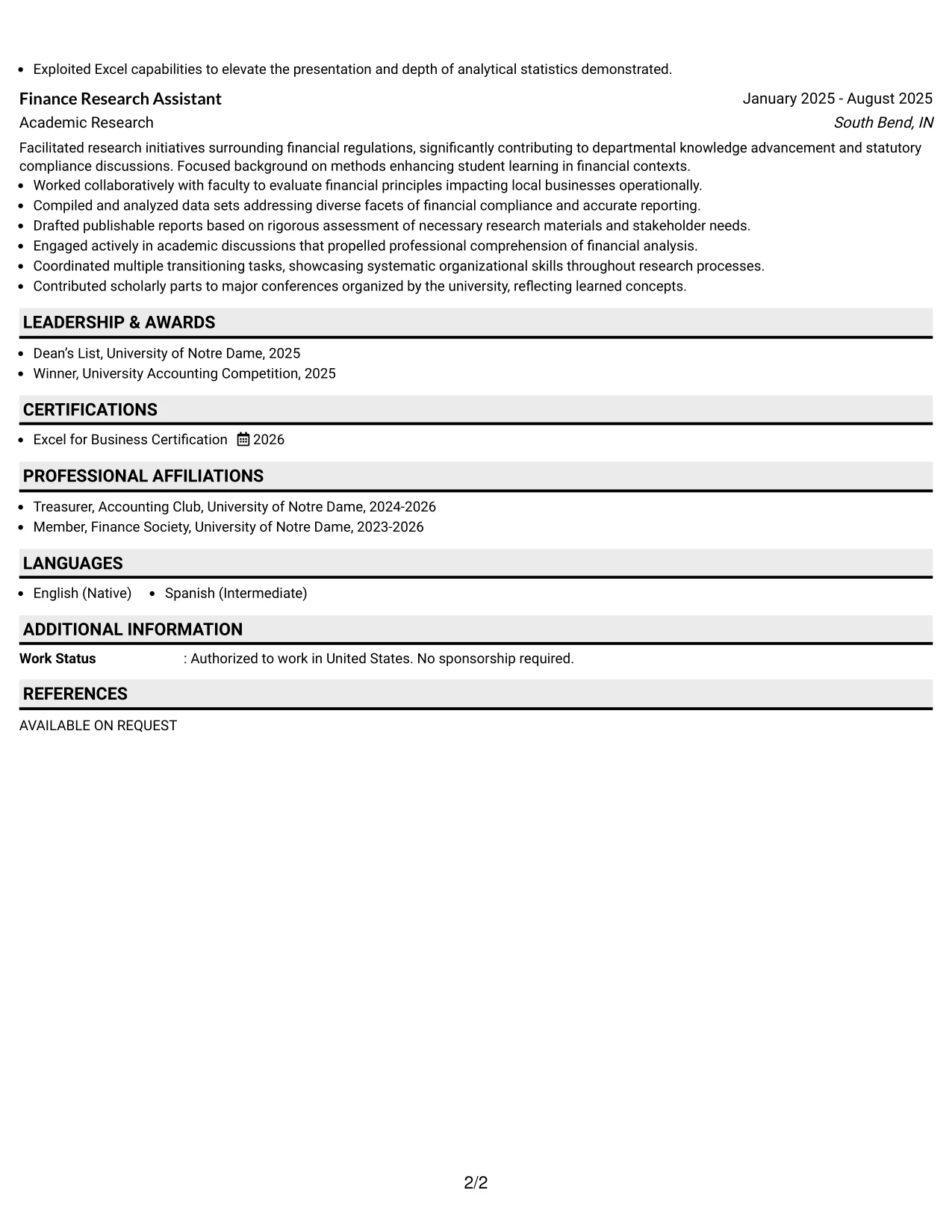 Resume Example Page 2