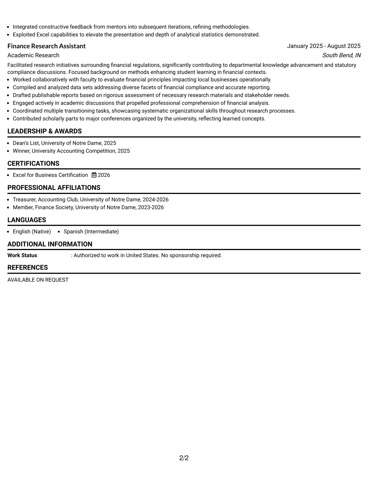 Resume Example Page 2