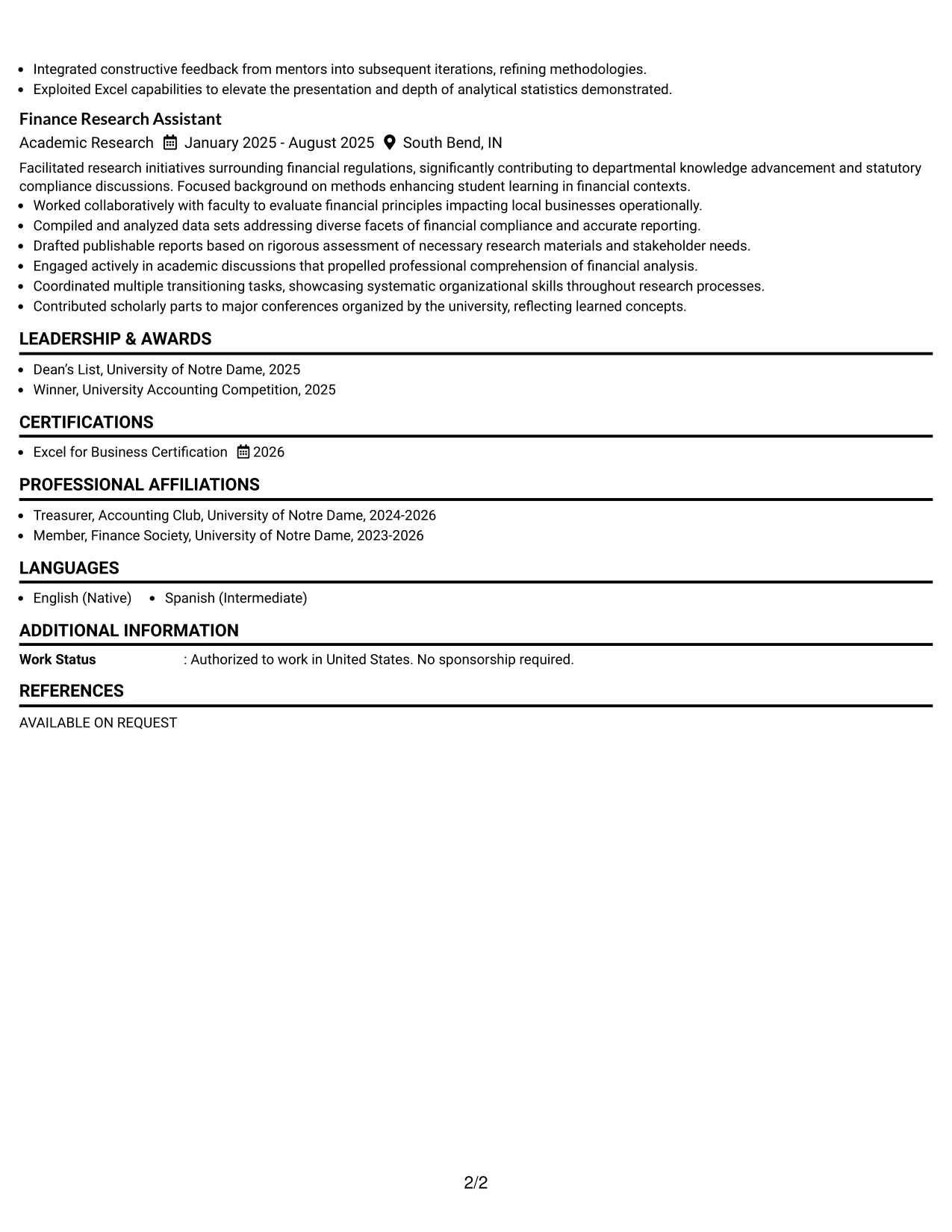 Resume Example Page 2