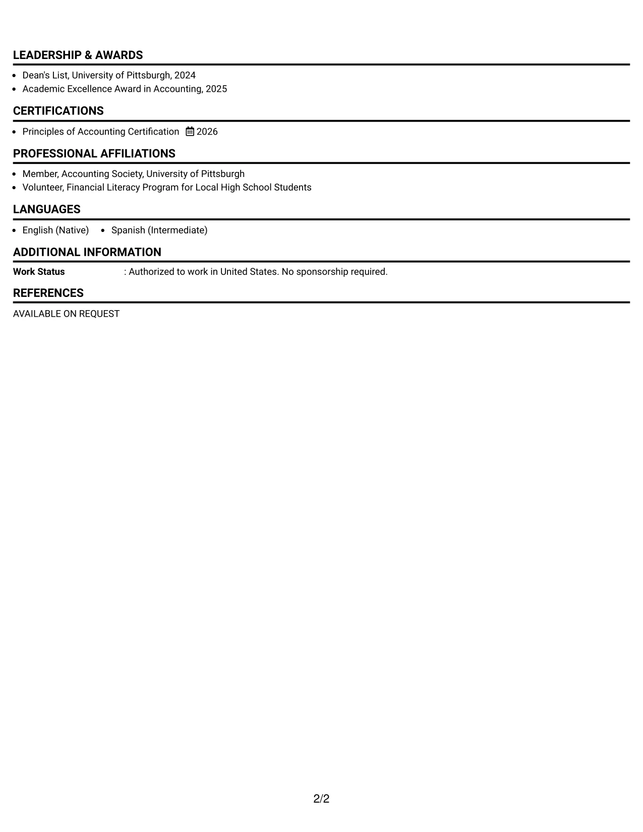 Resume Example Page 2