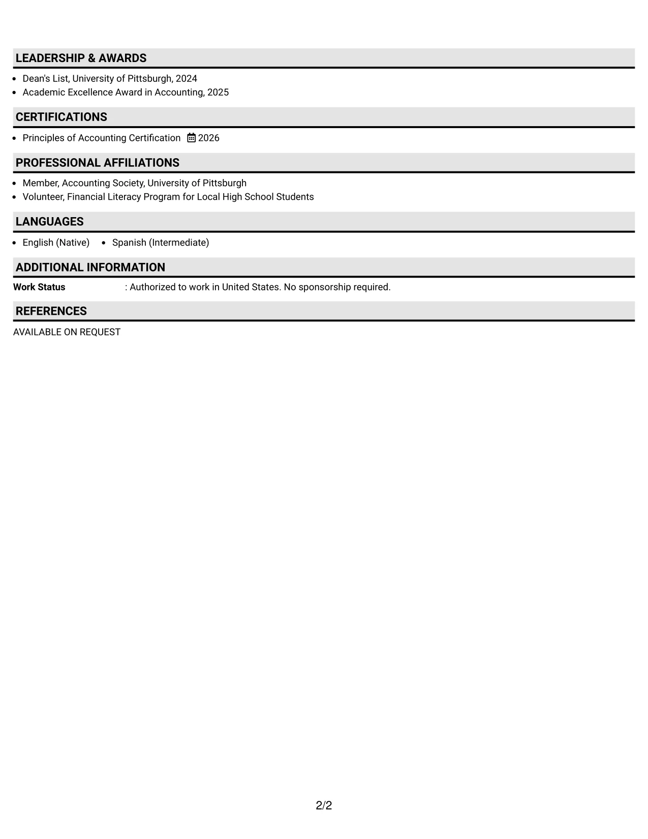 Resume Example Page 2