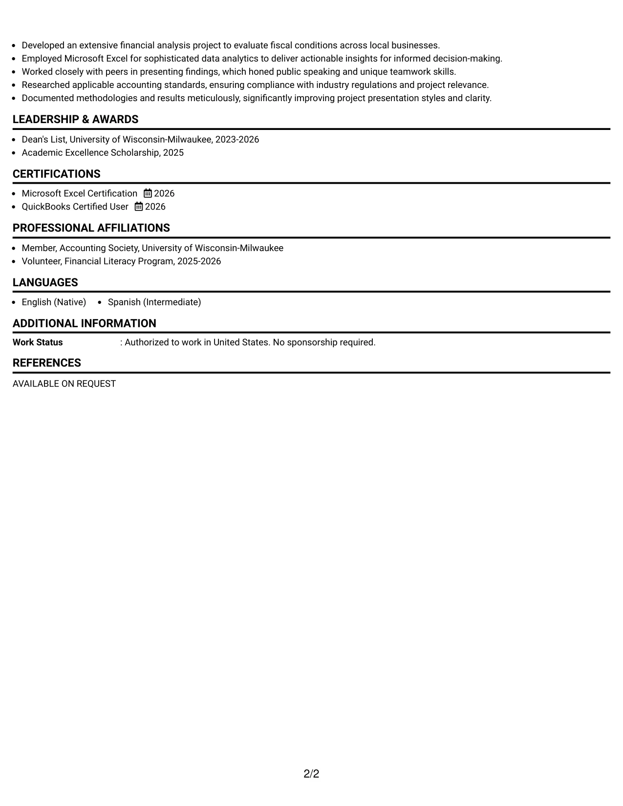 Resume Example Page 2