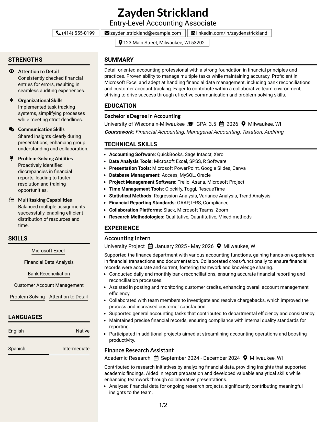Resume Example Page 1