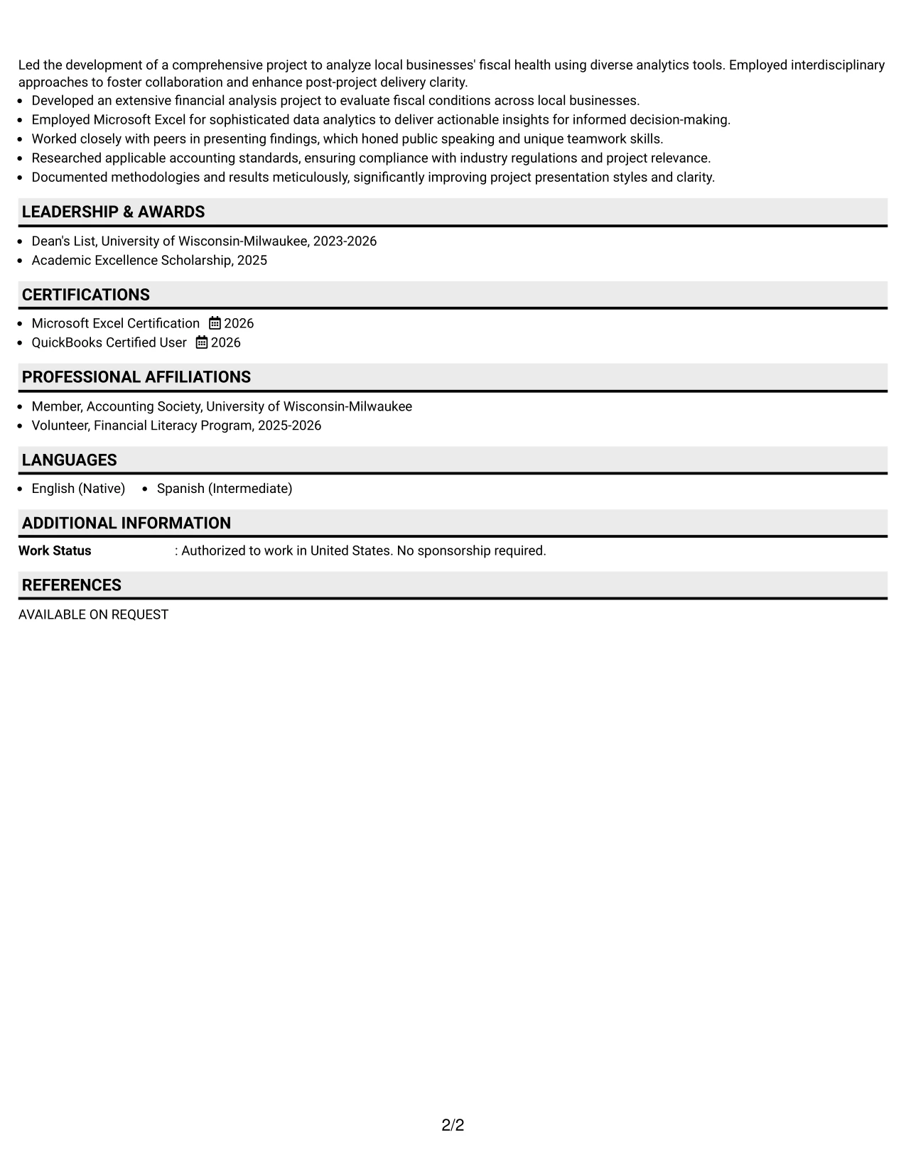 Resume Example Page 2