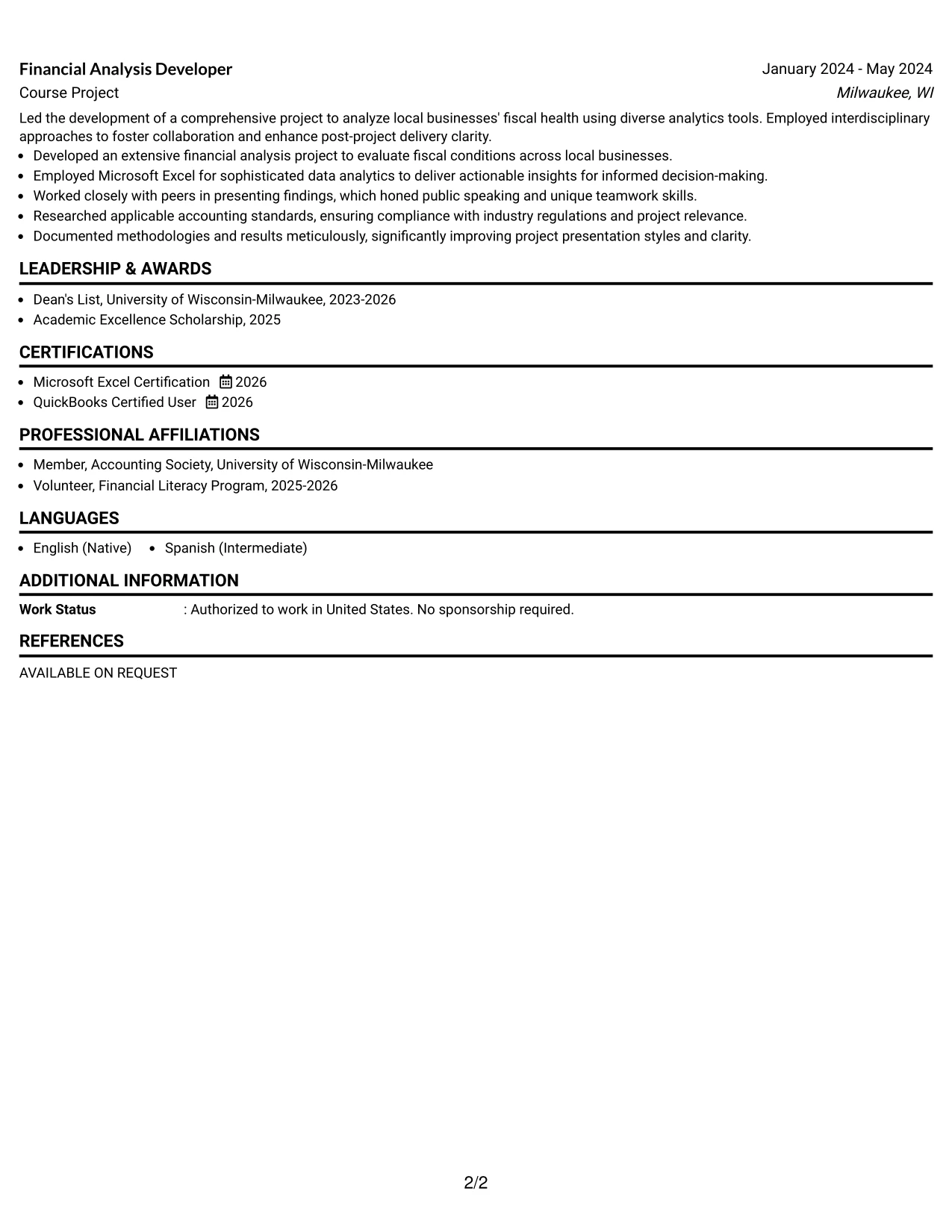 Resume Example Page 2