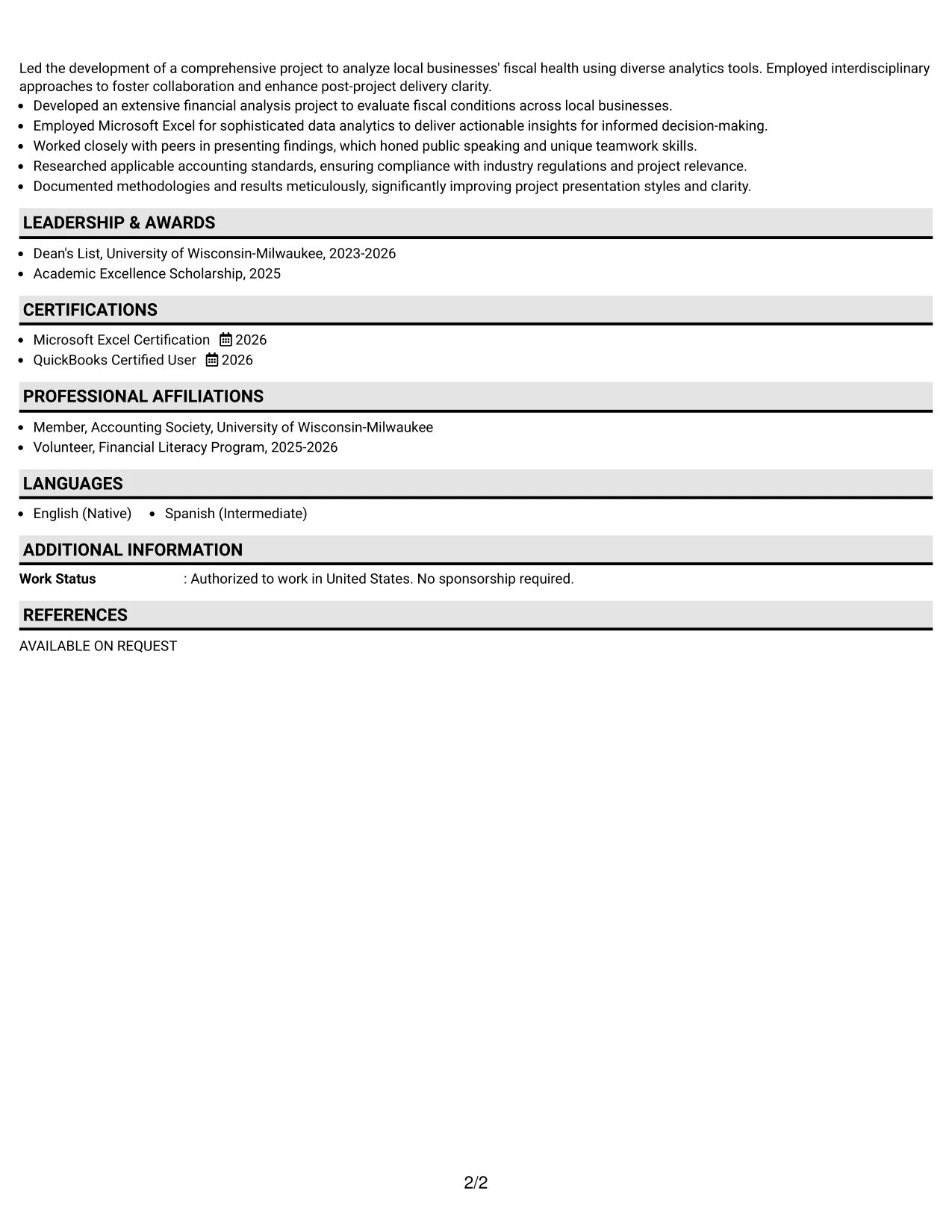 Resume Example Page 2
