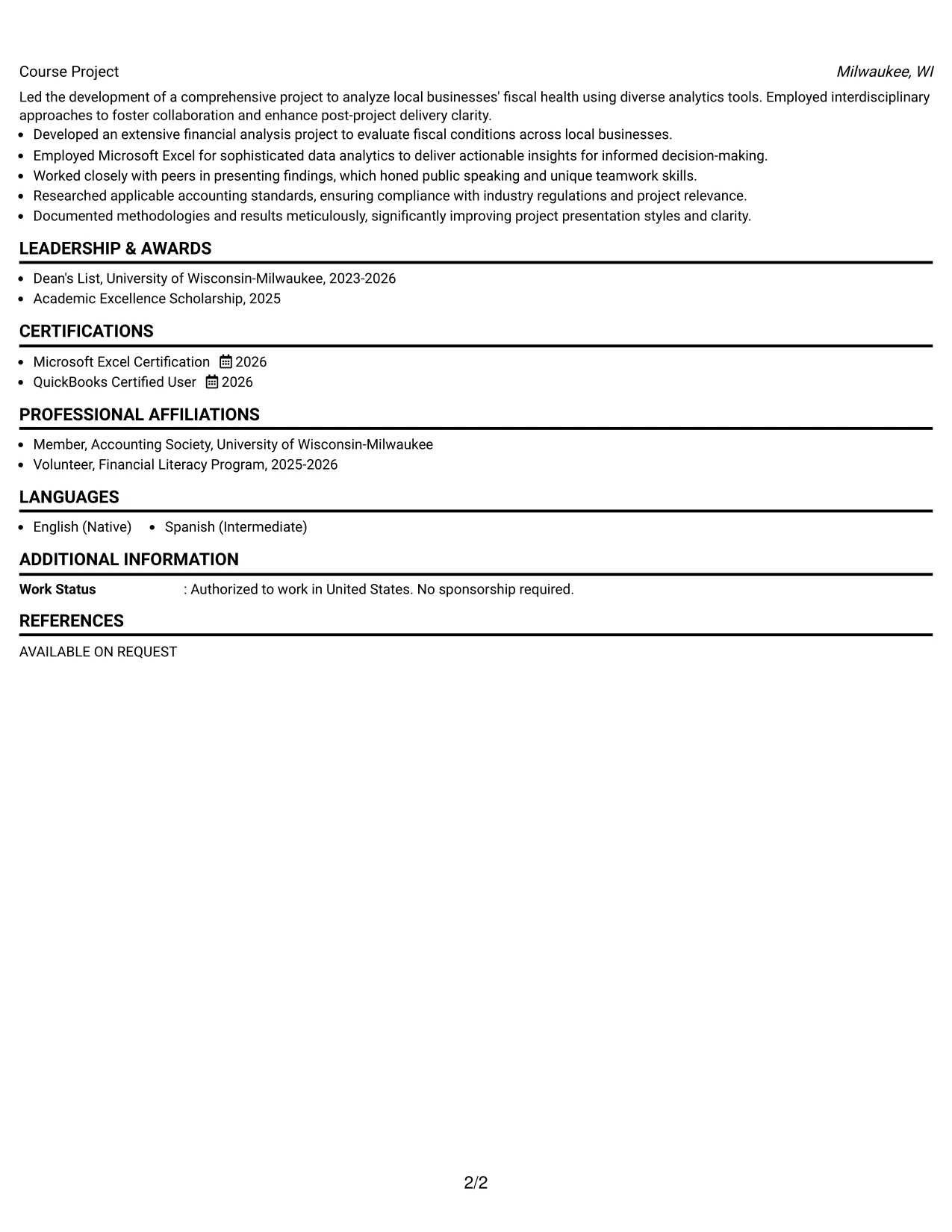 Resume Example Page 2