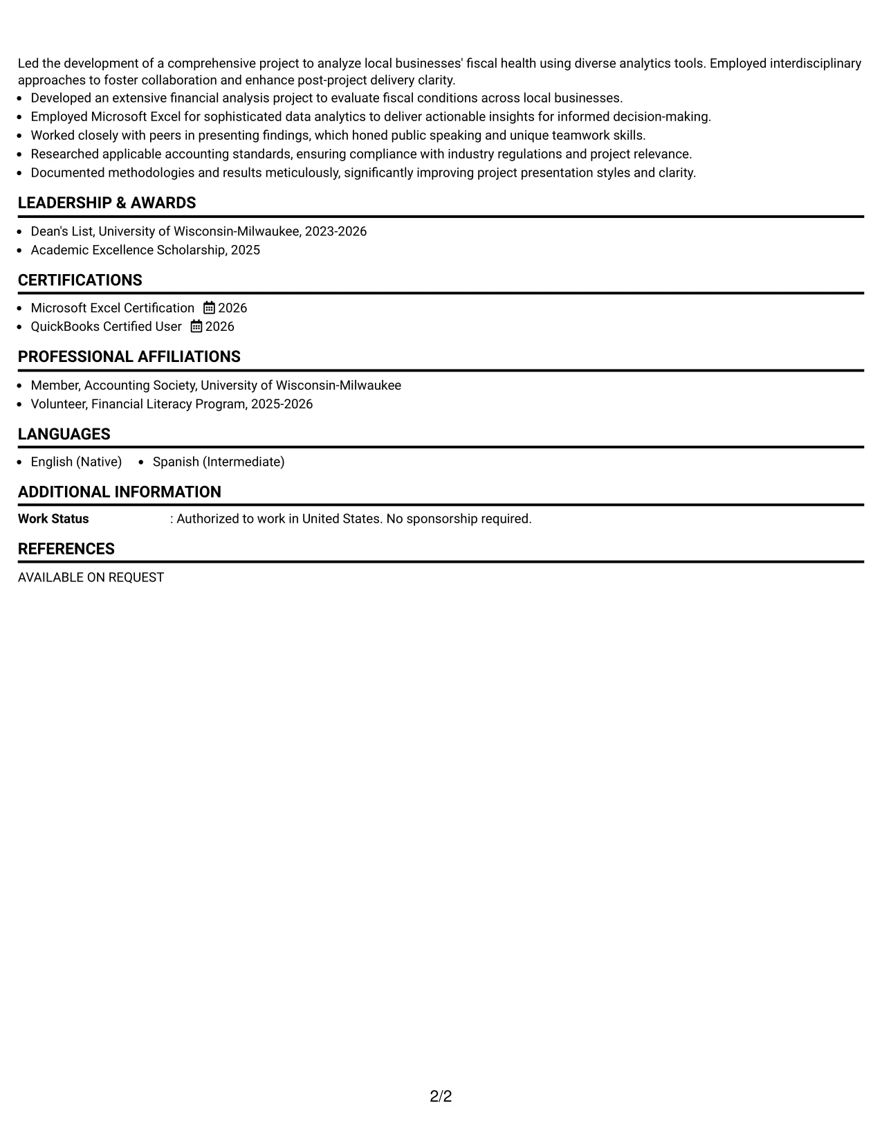 Resume Example Page 2