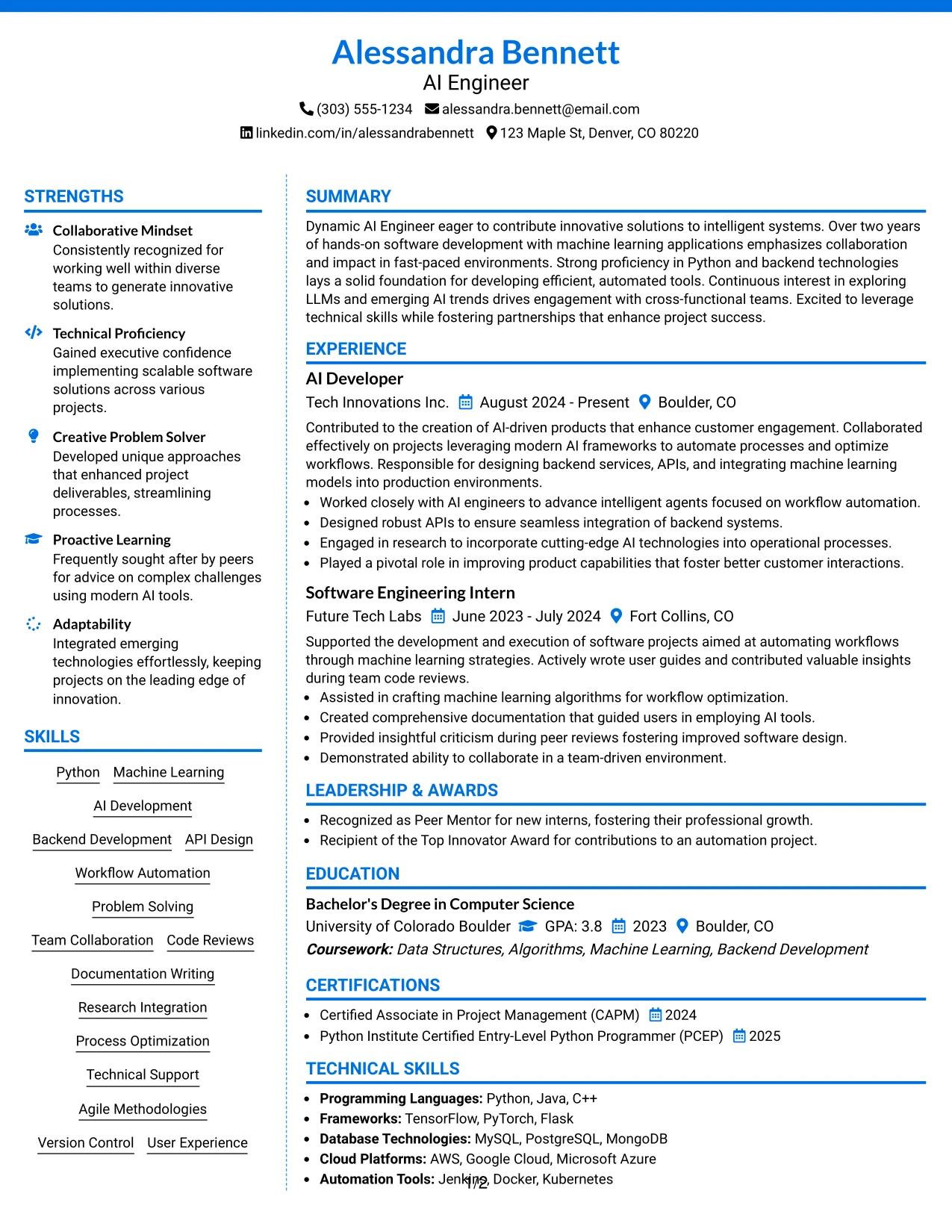 Resume Example Page 1