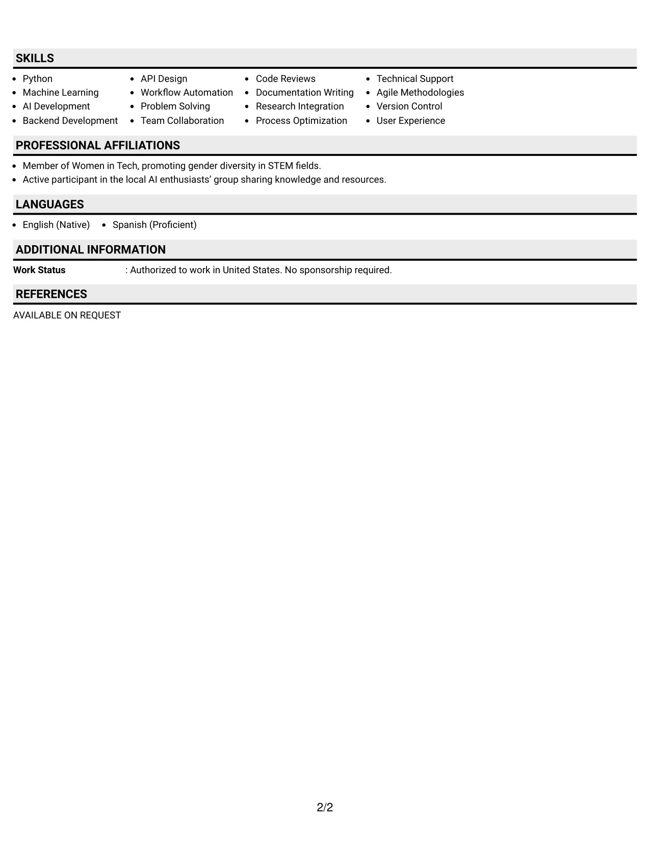 Resume Example Page 2
