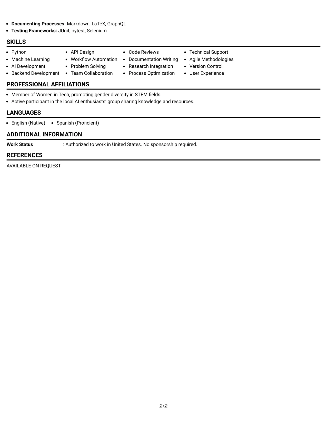 Resume Example Page 2
