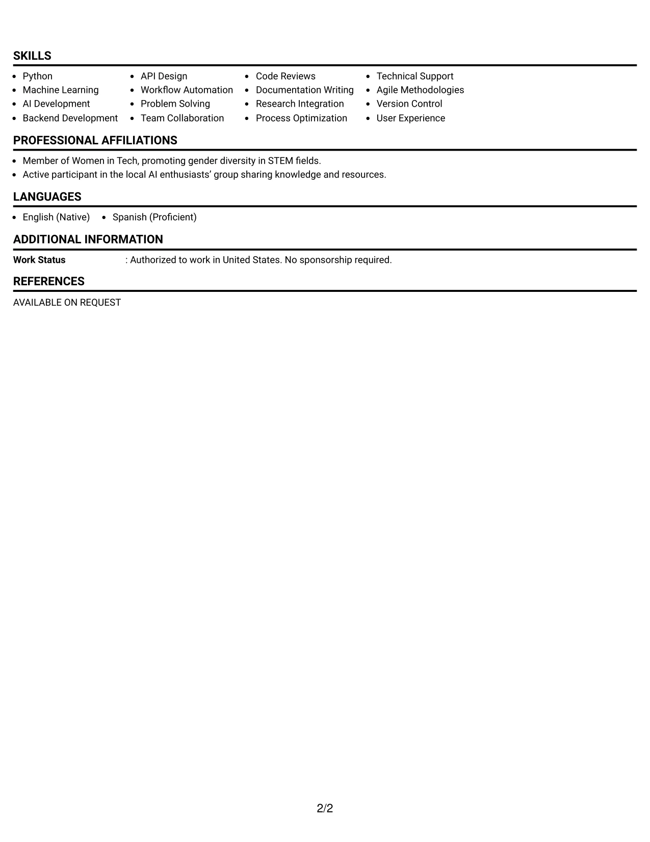 Resume Example Page 2