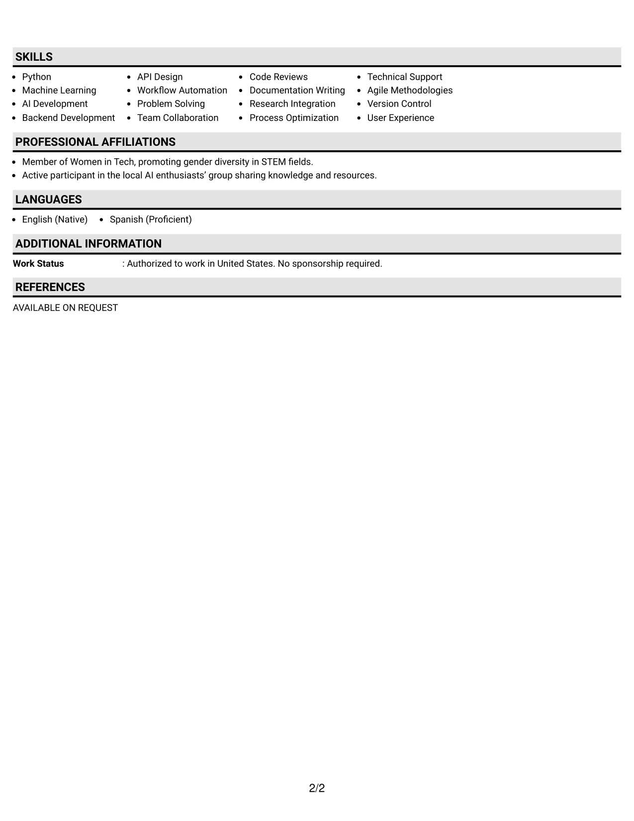 Resume Example Page 2