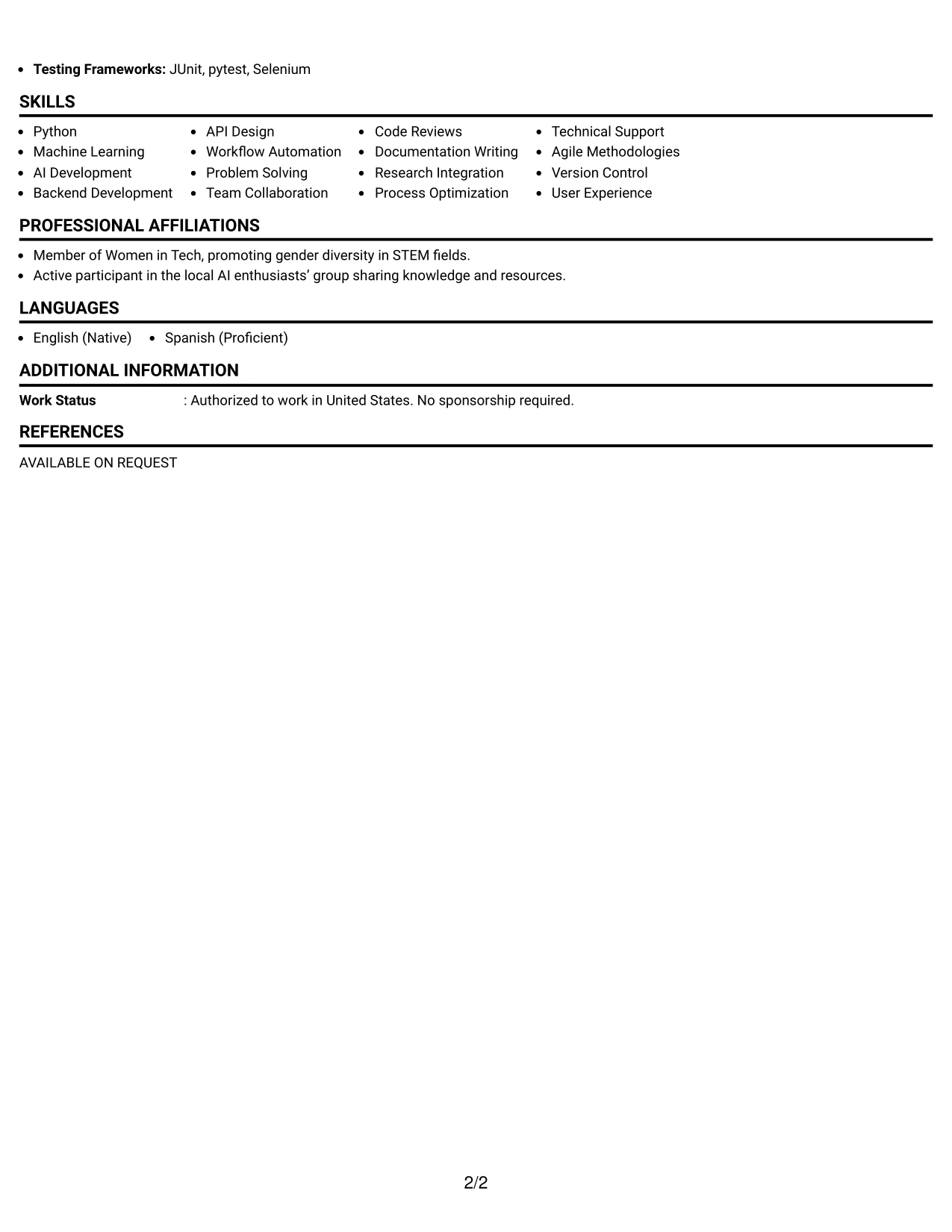 Resume Example Page 2