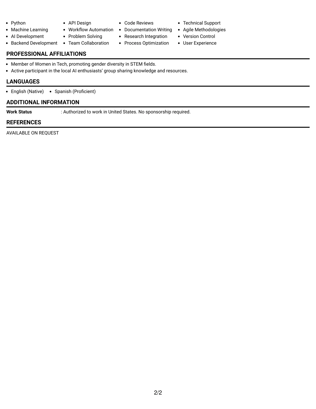 Resume Example Page 2