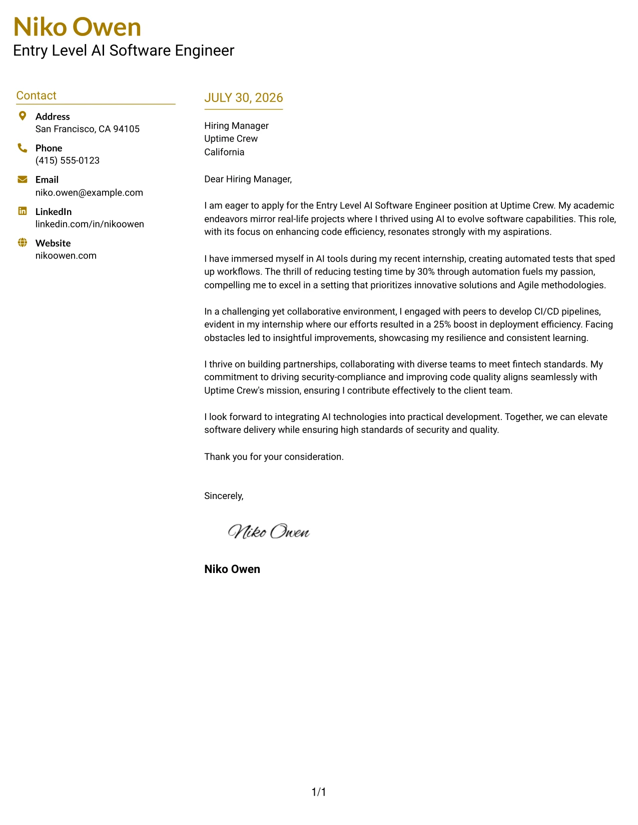 Resume Example Page 1
