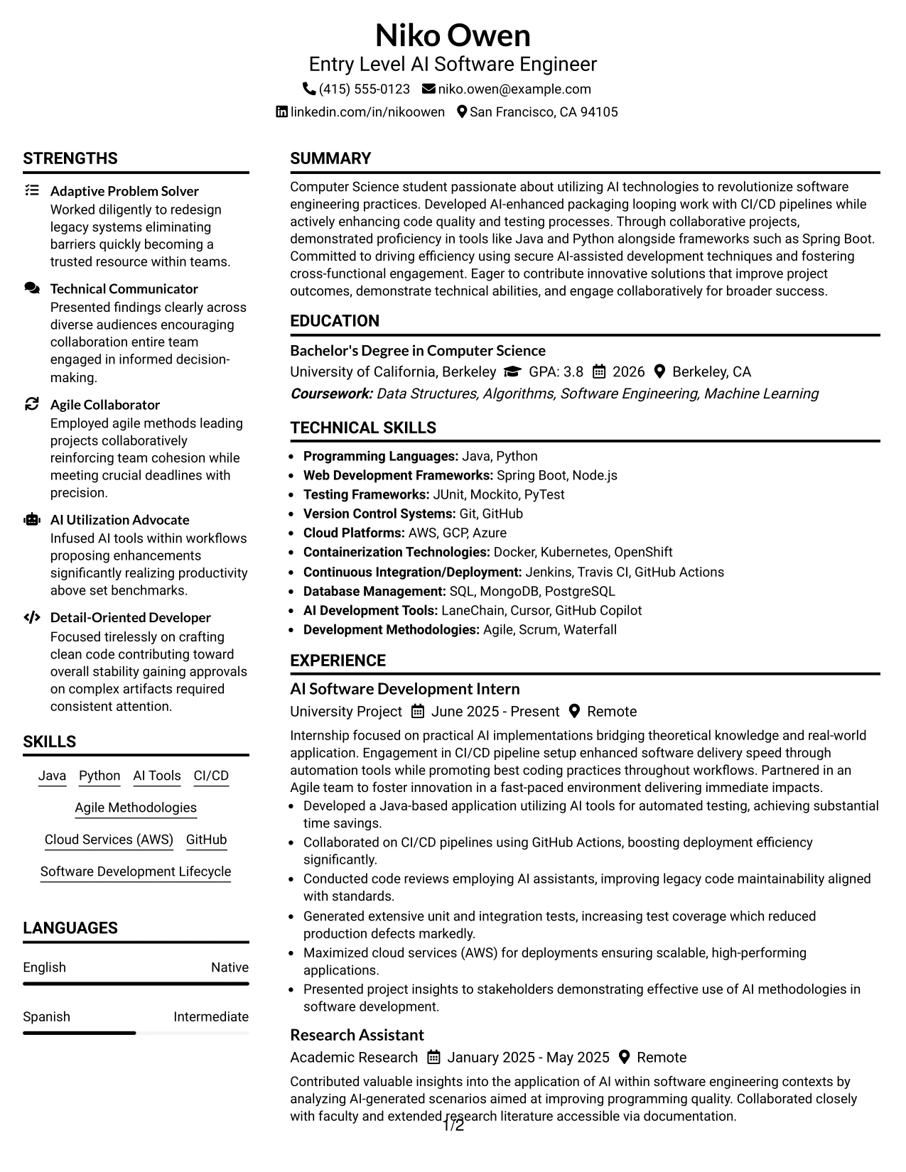 Resume Example Page 1