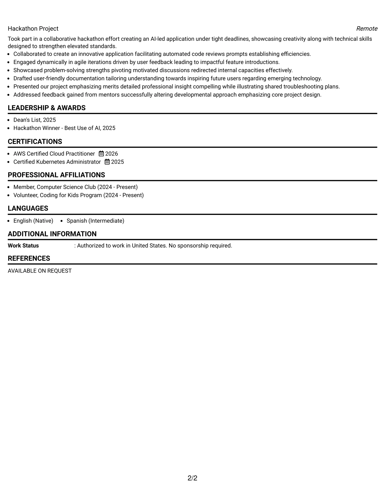 Resume Example Page 2