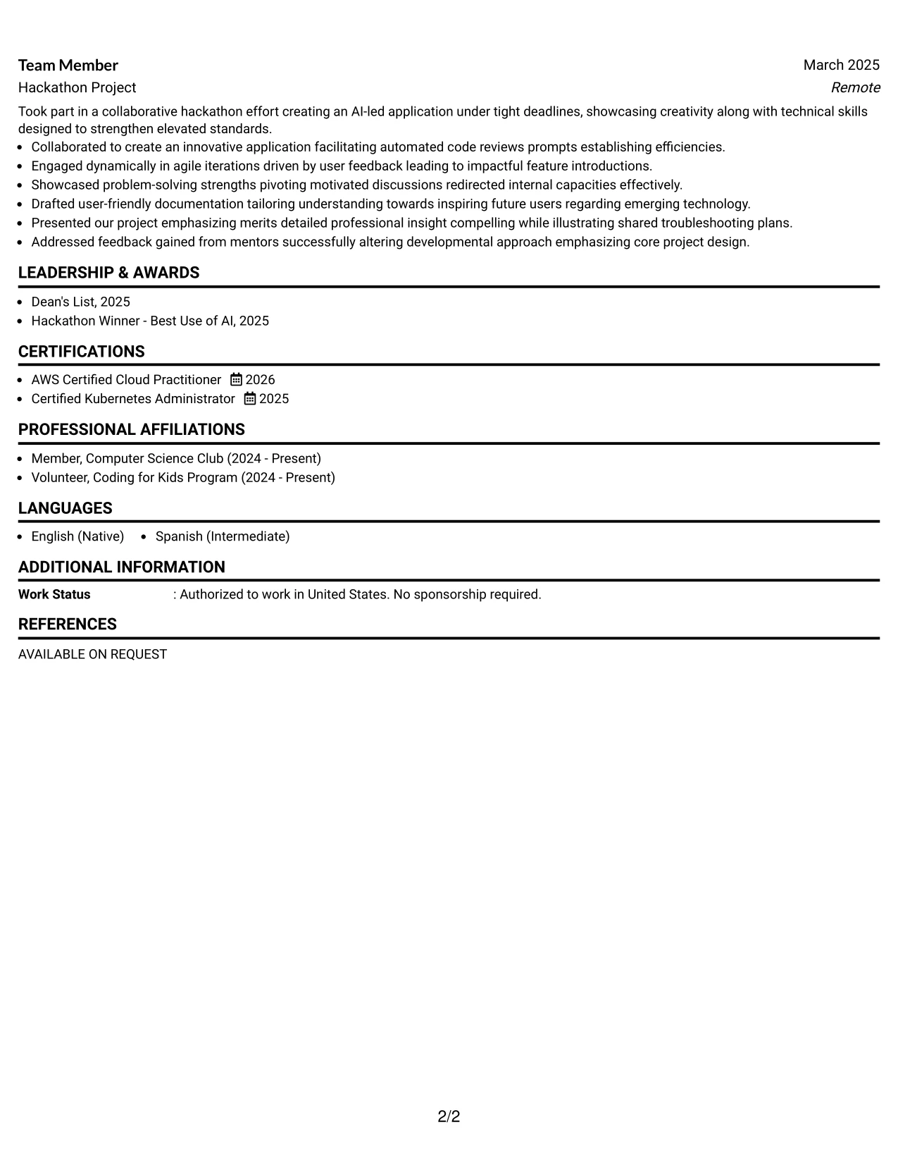 Resume Example Page 2
