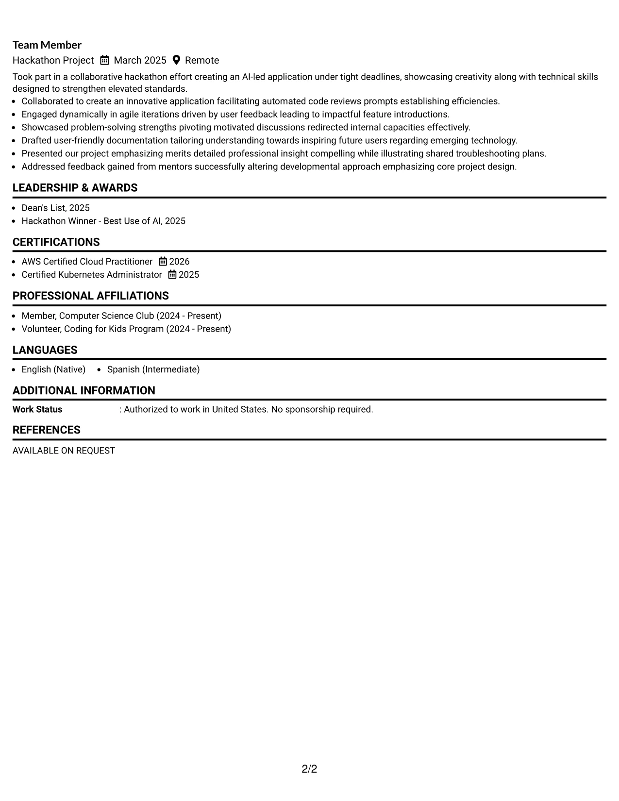 Resume Example Page 2