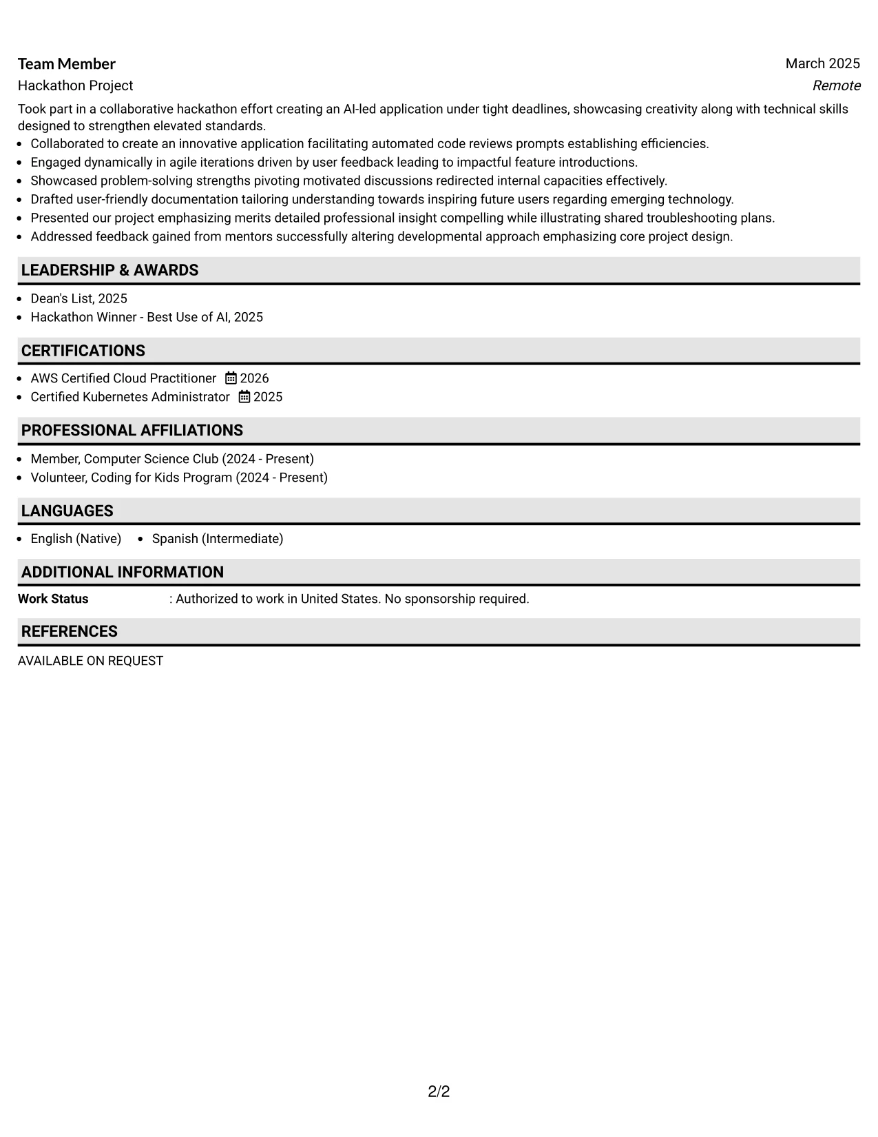 Resume Example Page 2