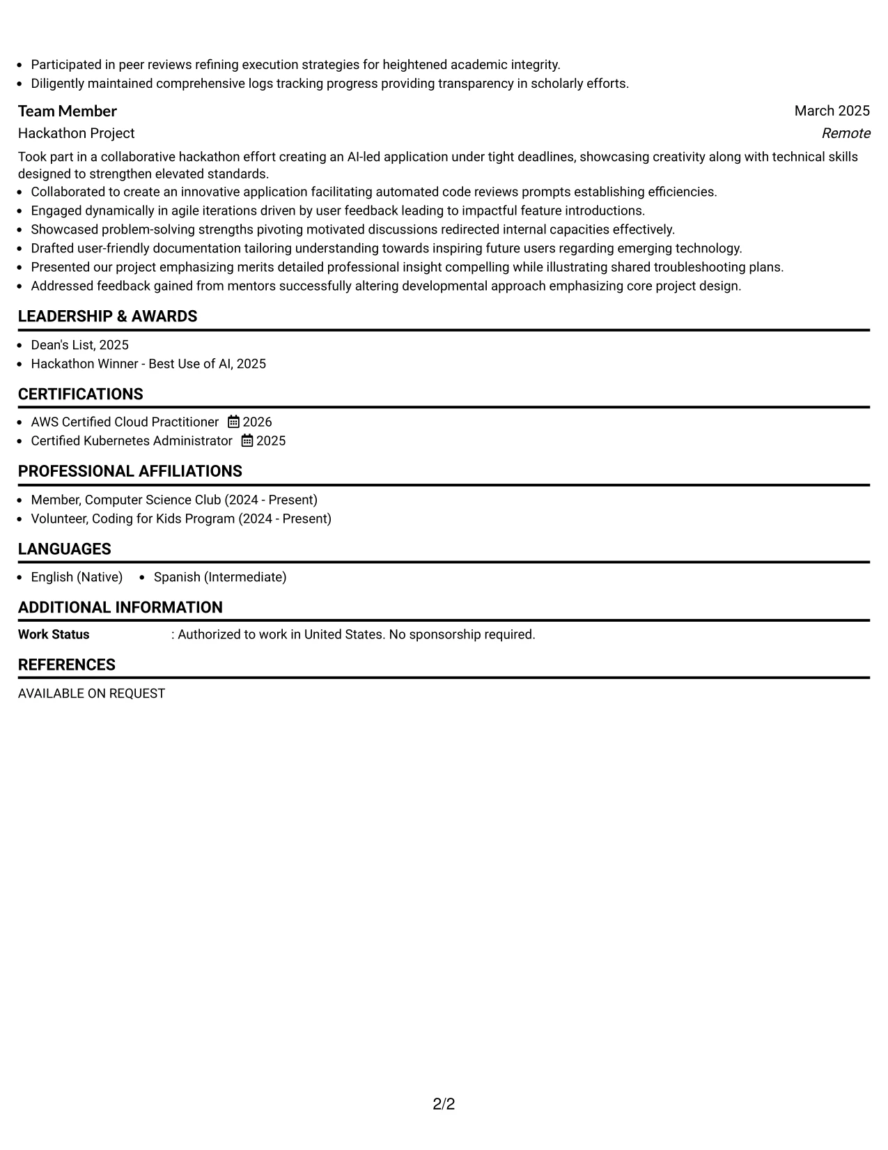 Resume Example Page 2