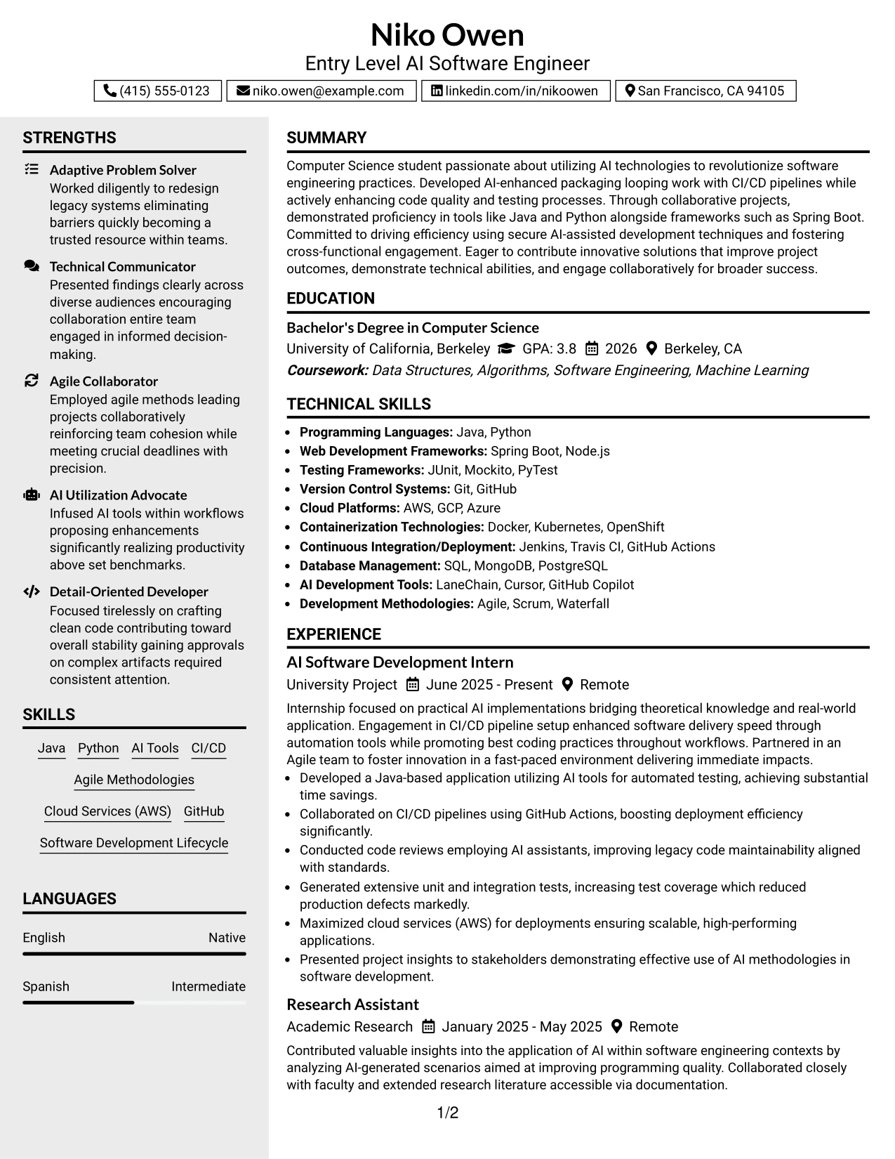 Resume Example Page 1