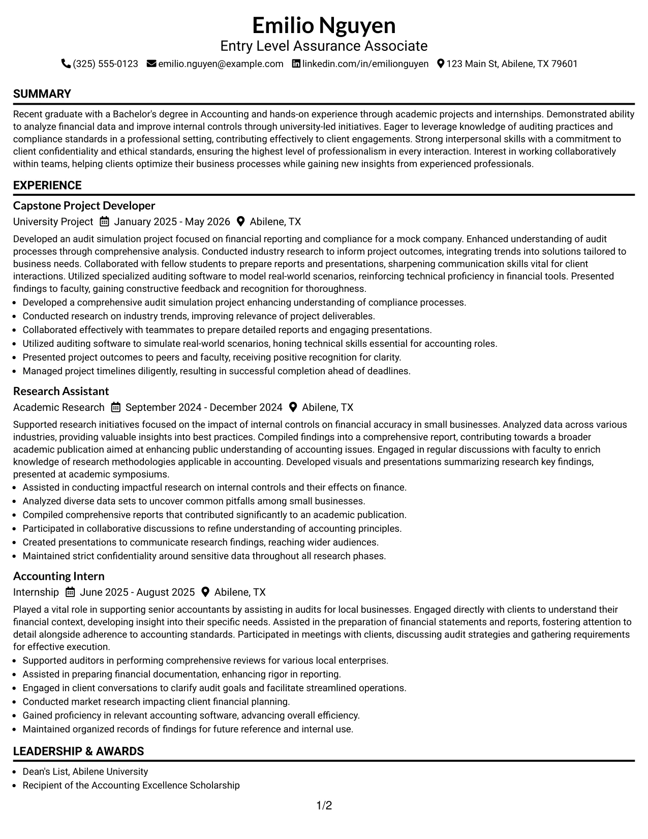 Resume Example Page 1