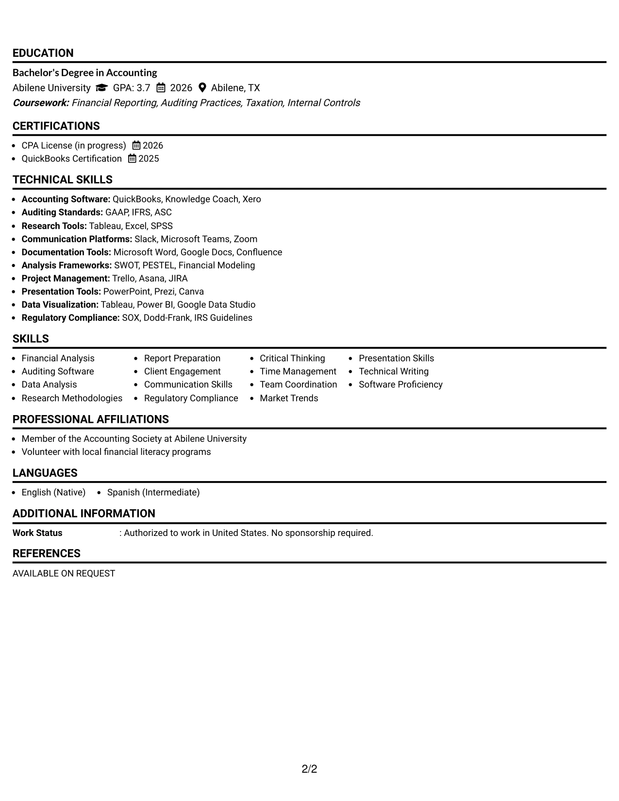 Resume Example Page 2