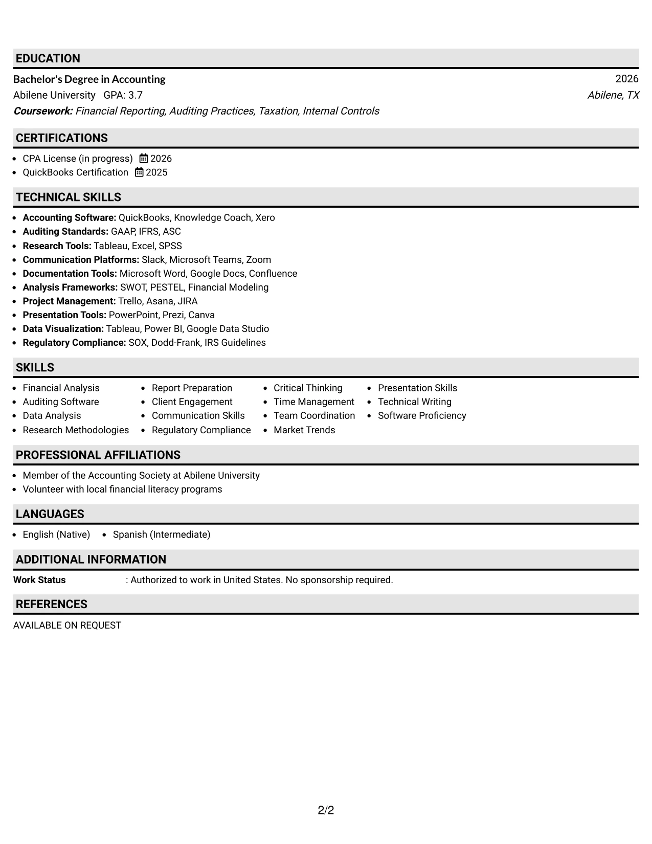 Resume Example Page 2